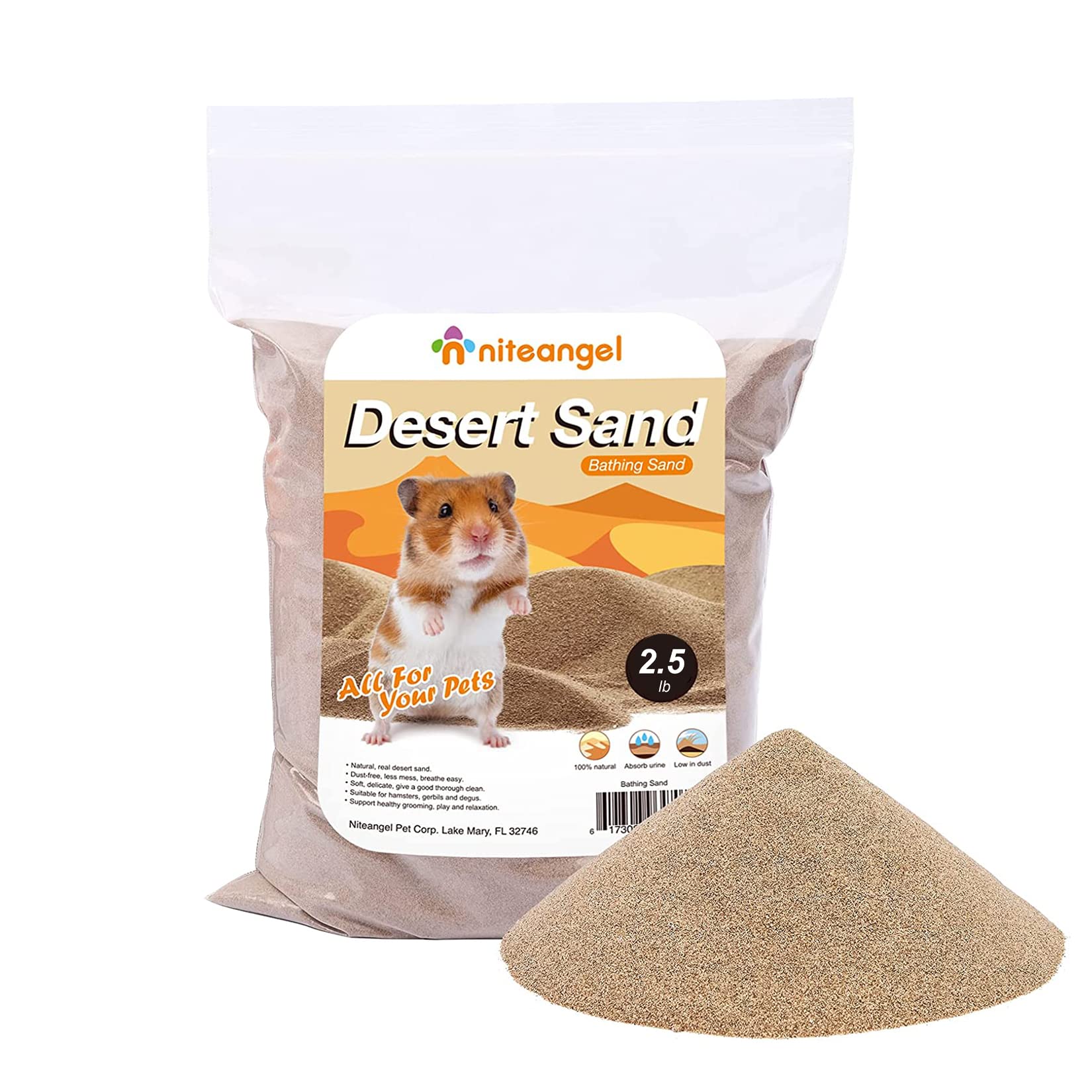 Niteangel Hamster Desert Bath Sand | No-Dust Bath or Potty Litter Sand for Hamster Chinchillas Gerbil Mice Degu or Other Small Pets
