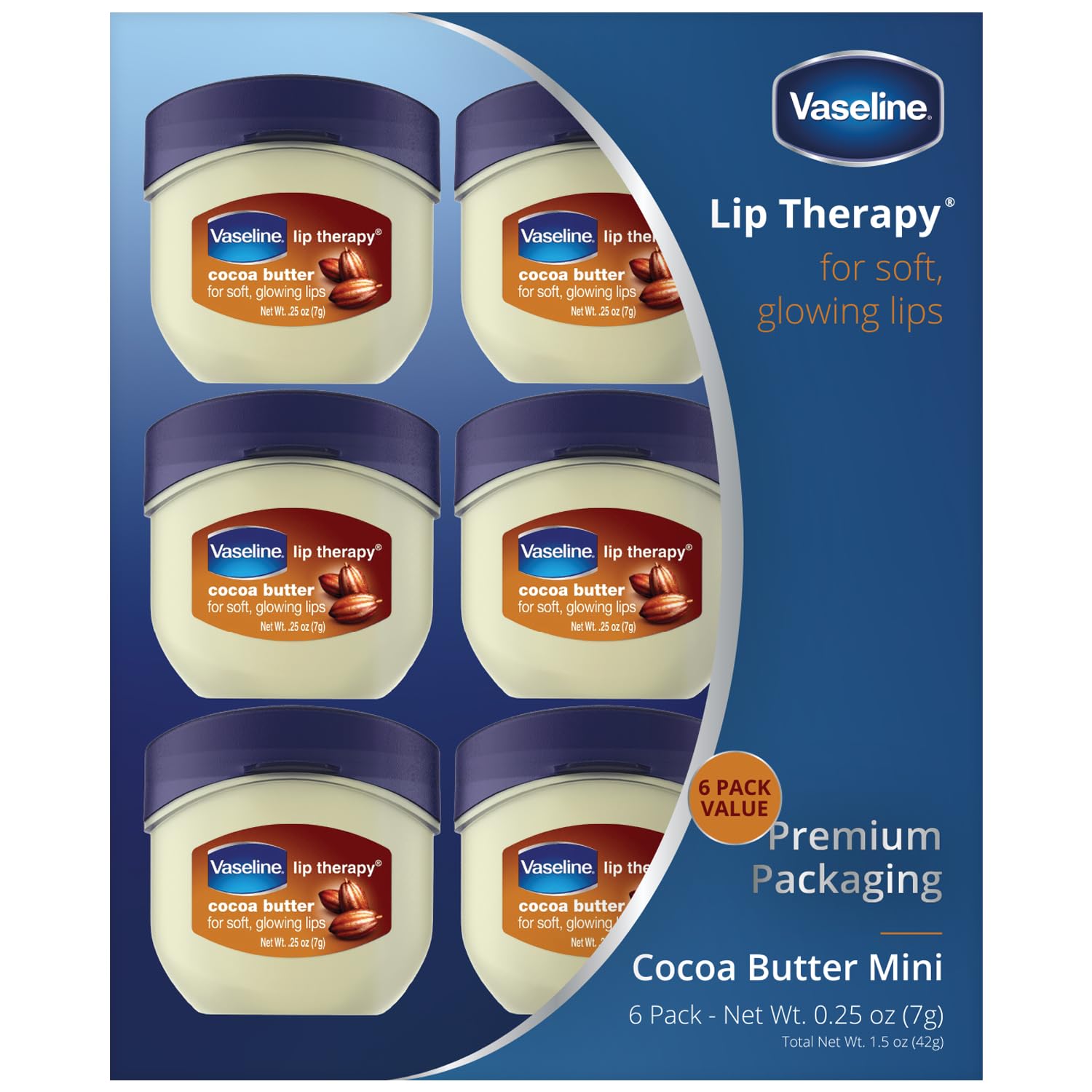 Vaseline Lip Therapy Cocoa Butter.25 oz (Pack of 4)