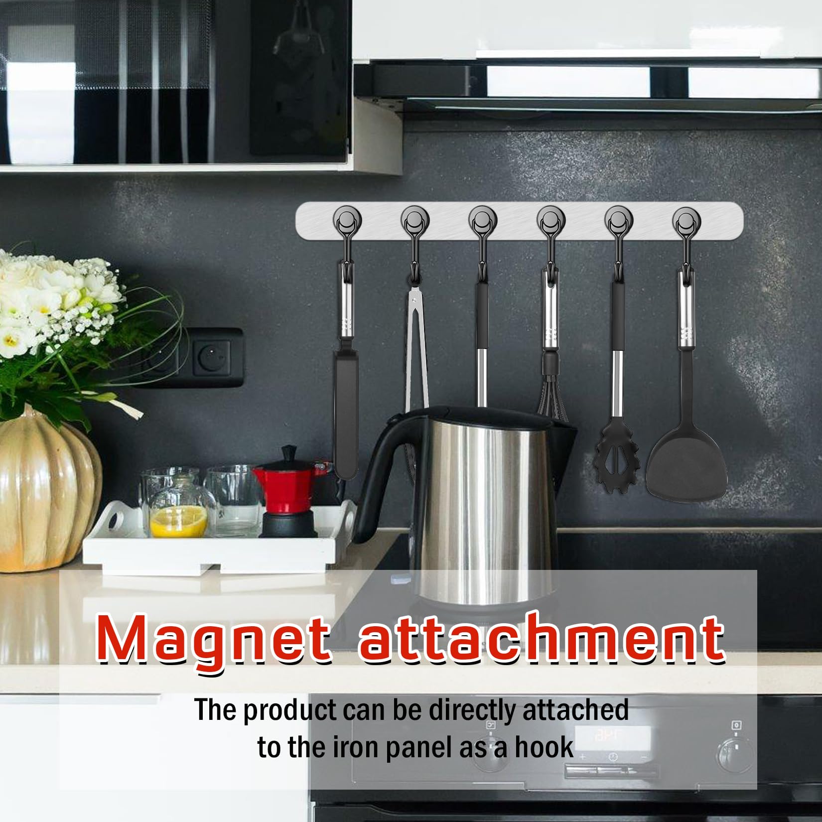 FINDMAG Magnetic Hooks, 30lbs+ Strong Magnetic Hooks for Cruise Cabins, Magnet Hooks Heavy Duty for Fridge, Swivel Swing Hooks for Kitchen, Grill, Garage, Cruise Ship Essentials 6 Pack (Black)