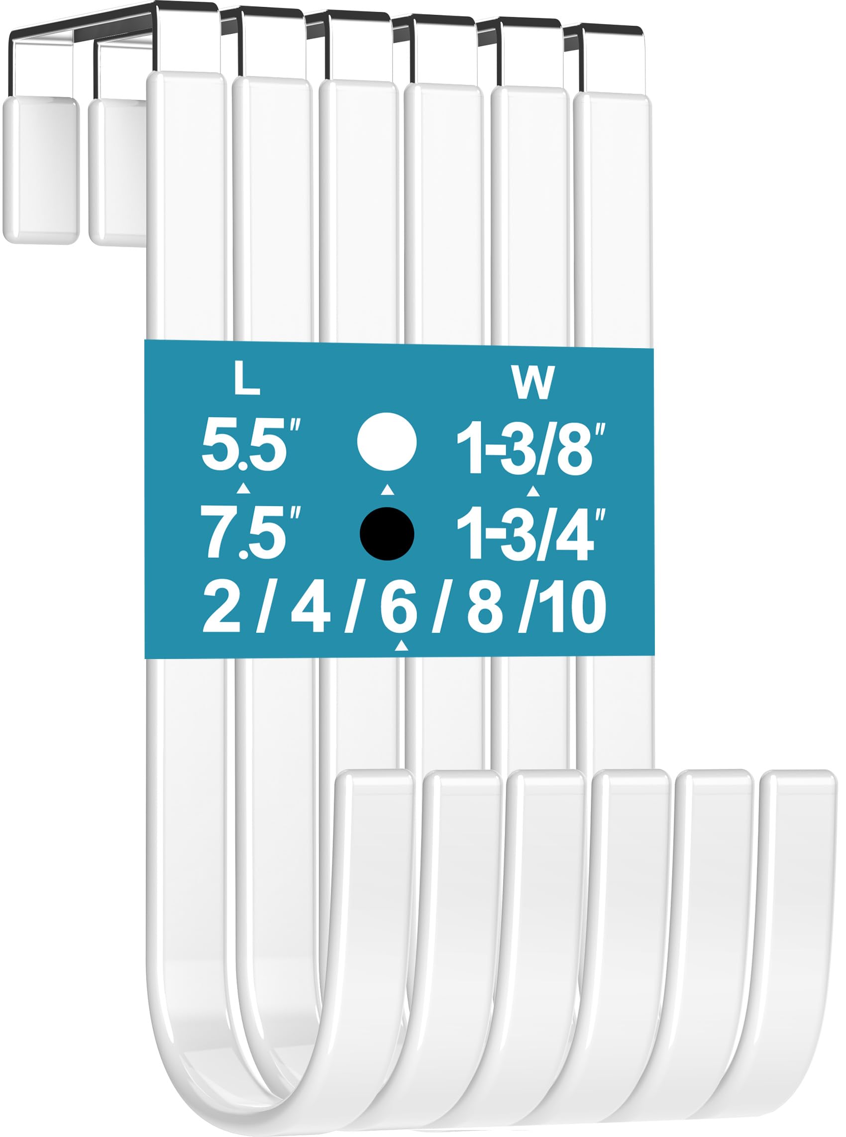 Over the Door Hooks Fit Interior Door up to 1 3/8" Optimal, Steel w/ Rubber Coating, Not for Front Door, for Hanging Towel Robe Hanger Bathroom Bunk Wreath Ironing Board Holder Cute 4pcs 5.5" White