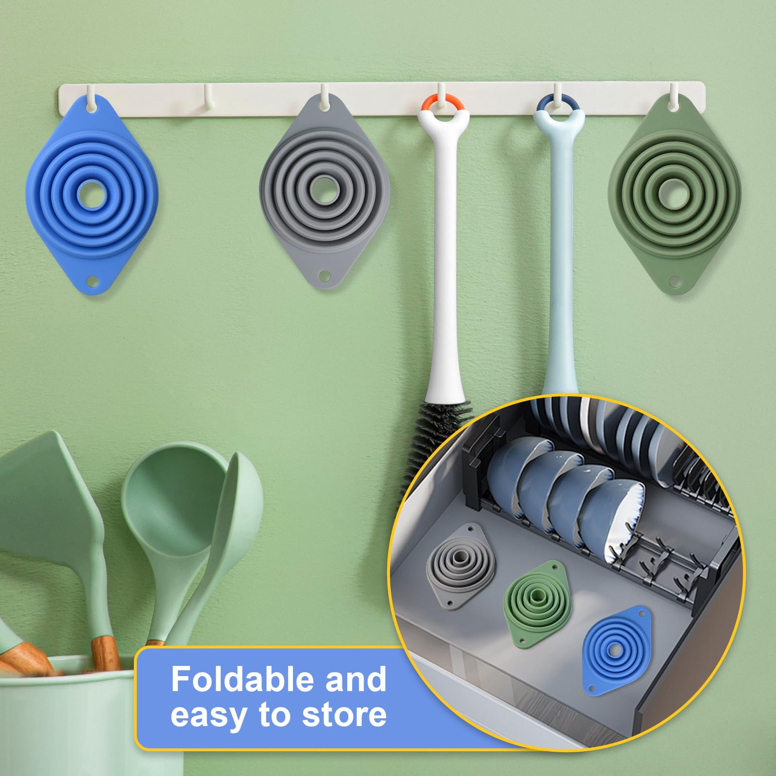 VAYRMEU Kitchen Funnel Set 3 Pack,Funnels for Kitchen Use Filling Bottles,Silicone Funnel Collapsible,Small Funnels for Filling Small Bottles
