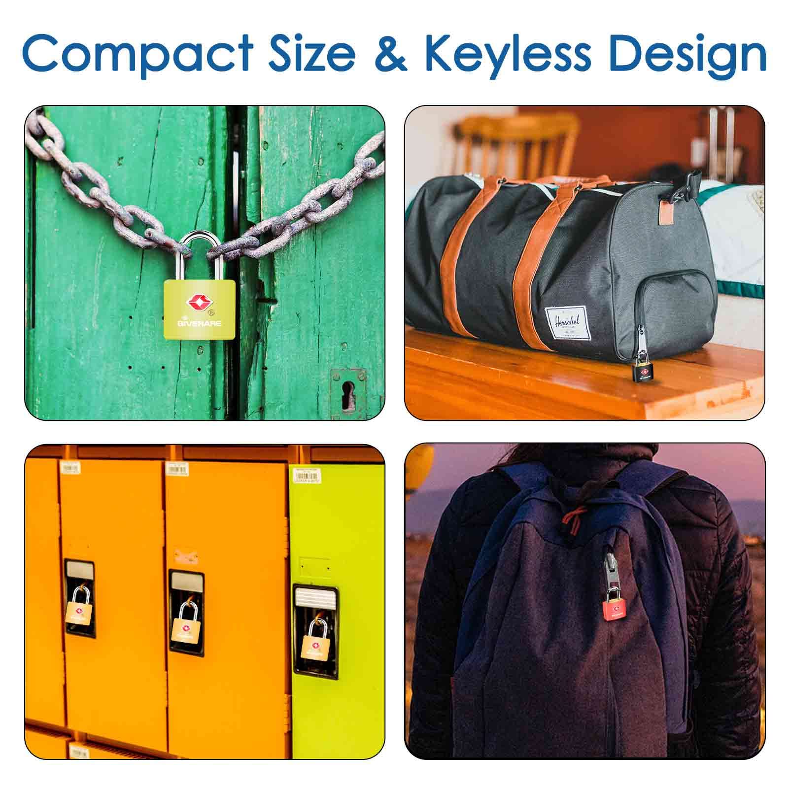 4 Pack TSA Approved Travel Luggage Locks with Keys, Solid Brass Copper Keyed Padlock, ABS Plastic Covered Small Locks for Suitcase, Backpack, Gym Locker, Jewelry Box-by GIVERARE