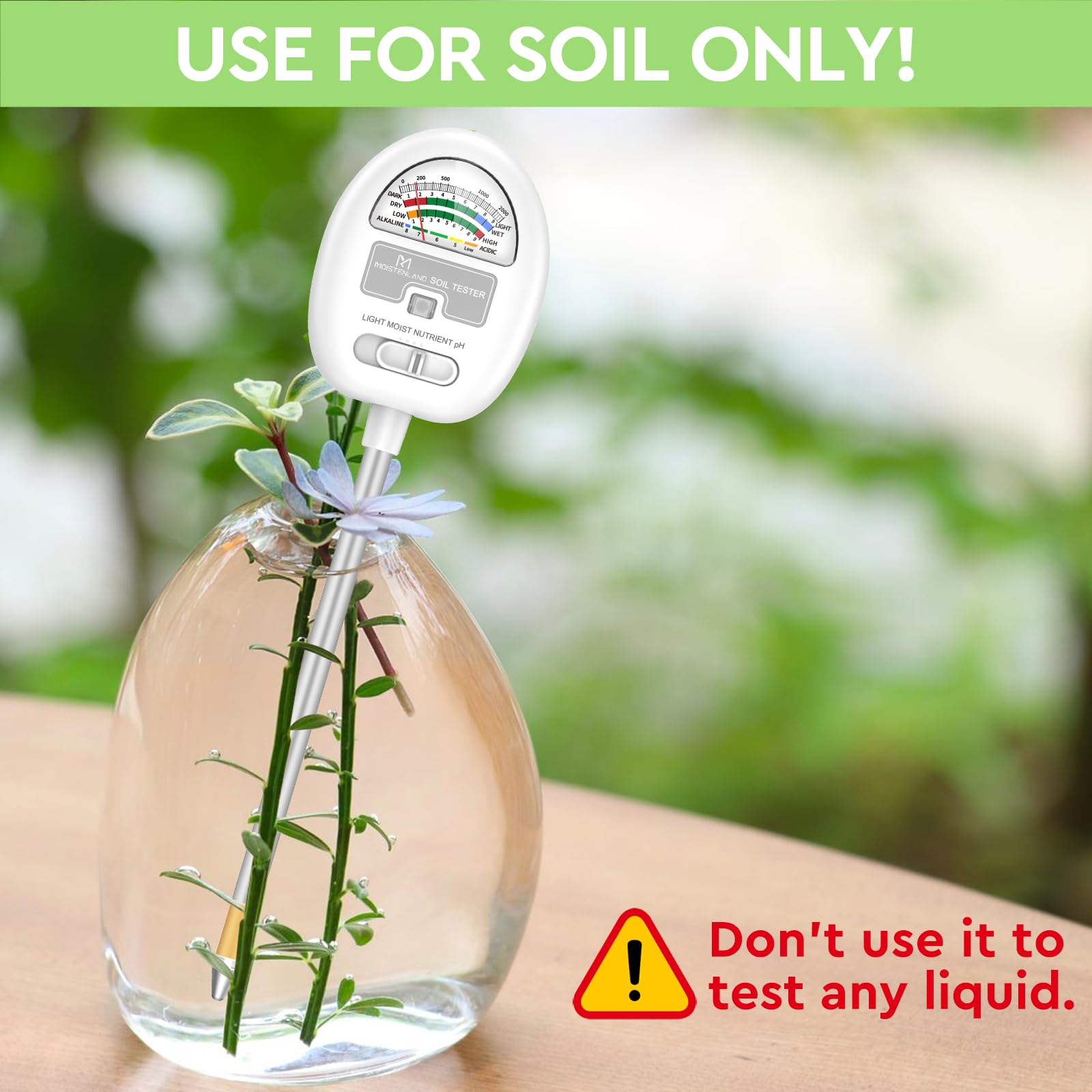 [Upgraded] Soil Moisture Meter, 4-in-1 Soil pH Tester, Soil Moisture/Light/Nutrients/pH Meter for Gardening, Lawn, Farming, Indoor & Outdoor Plants Use, No Batteries Required, Gifts for Plants Lover