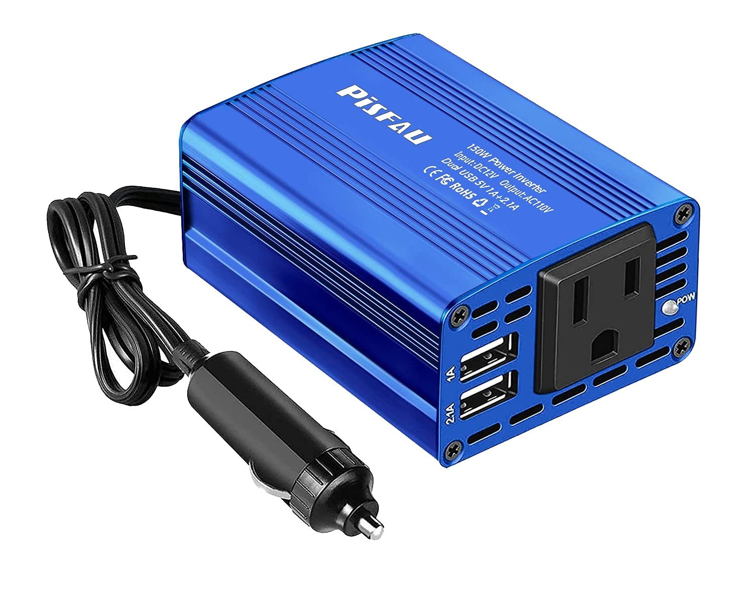 150W Power Inverter 12V DC to 110V AC Car Plug Adapter Outlet Converter with 3.1A Dual USB AC car Charger for Laptop Computer Black
