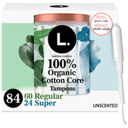 L. Cotton Tampons Regular/Super Absorbency Multipack, Free from Chlorine Bleaching, Pesticides, Fragrances, or Dyes, 84 Count (2 Packs of 42)