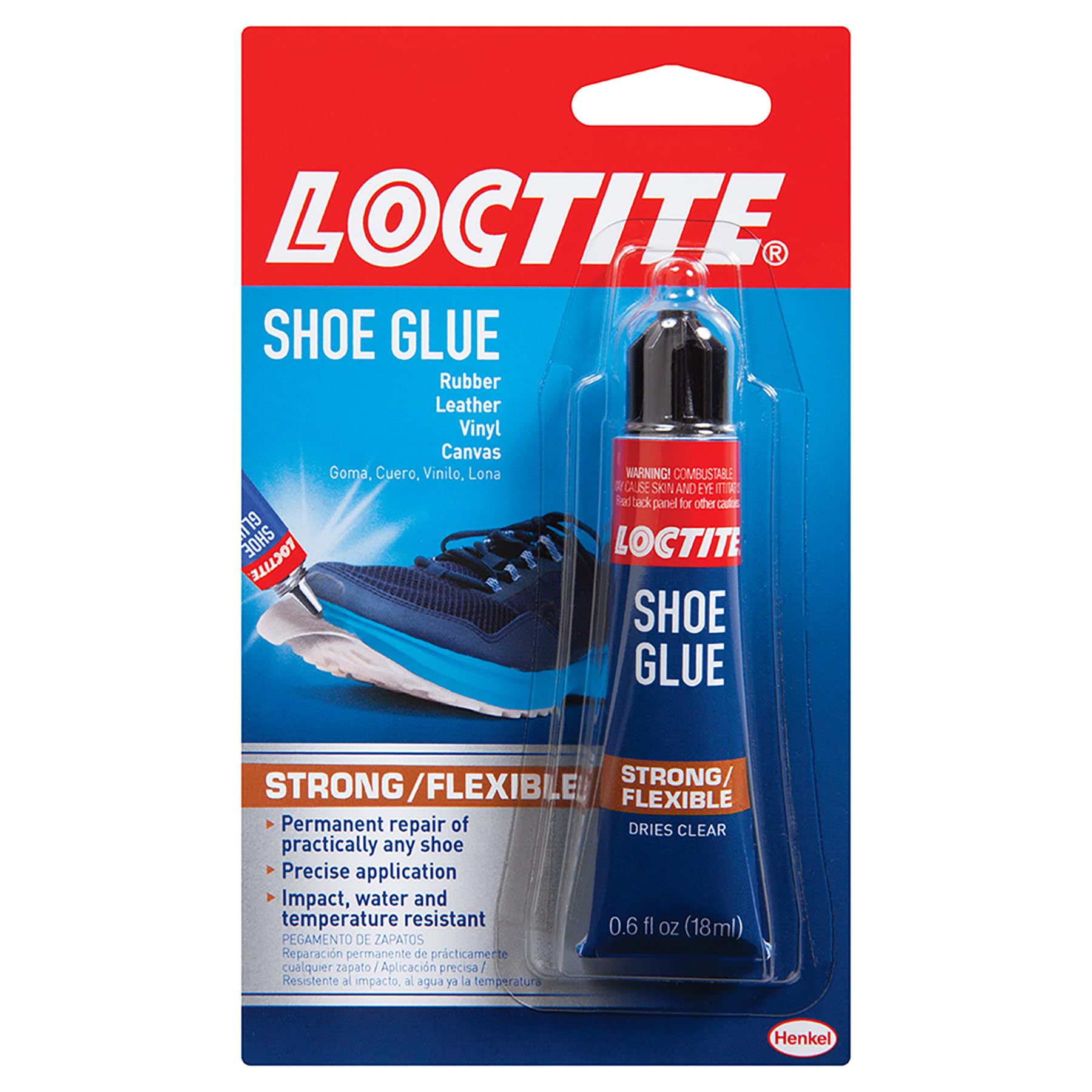 Loctite Shoe Glue, Strong & Flexible Fabric Glue, Resistant to Water, Impact, & Vibrations, Dries Clear - 0.6 fl oz Bottle, 1 Pack