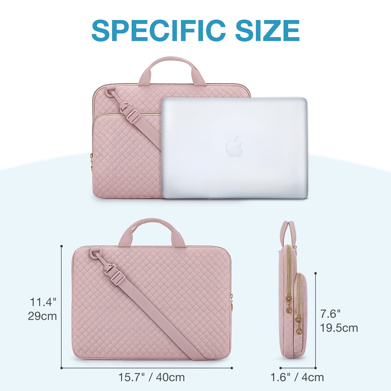 BAGSMART 15.6 Inch Laptop Case Sleeve Compatible with MacBook Pro 16 Inch,15.6 Inch HP,Dell,Acer Aspire,Asus Notebook, Lightweight Laptop Bag for Women with Shoulder Strap,Pocket,Handle, Pink