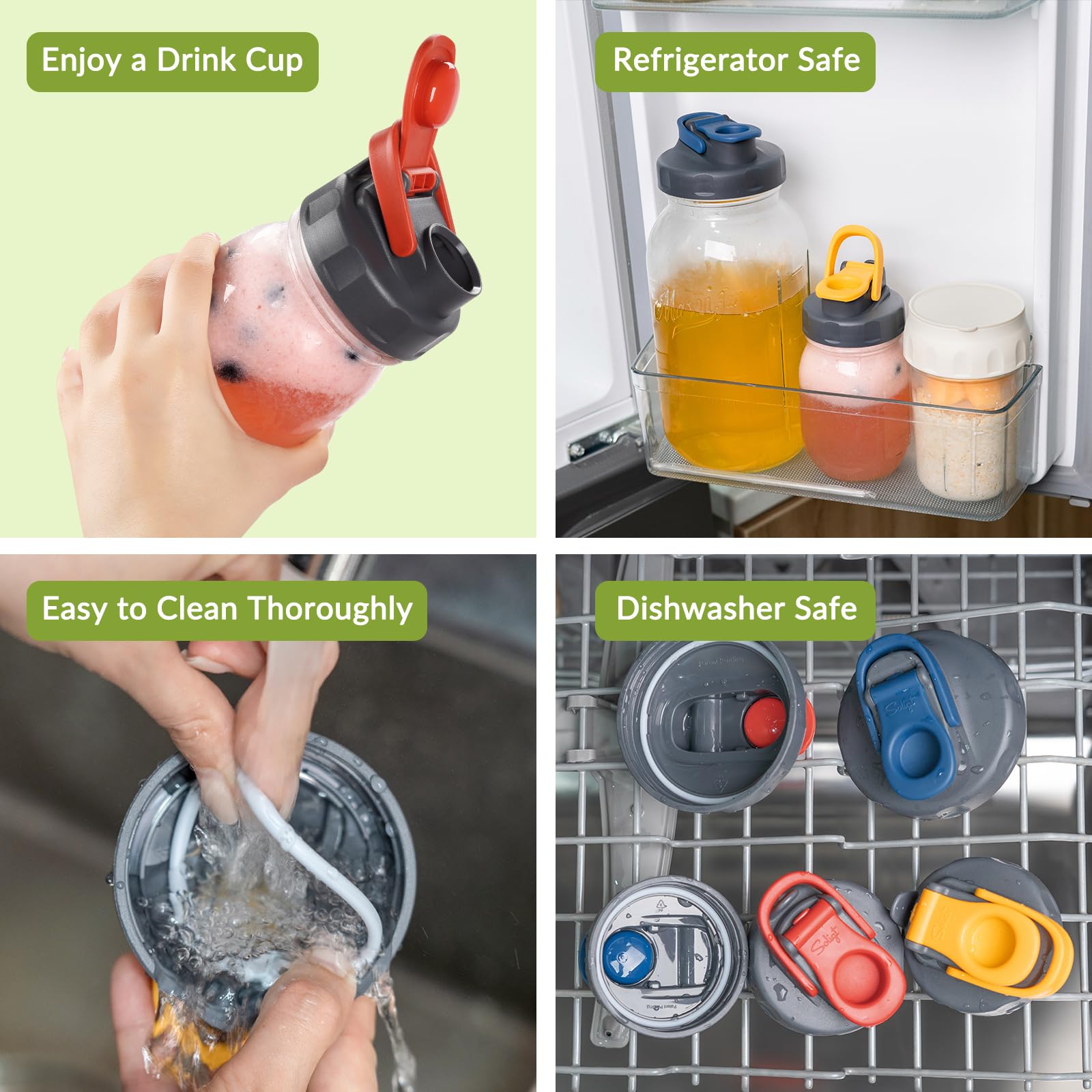 Soligt 6 Pack Mason Jar Lids, Regular Mouth Pour Spout Flip Cap Lids for Ball Brand Mason Jars, Leak Proof Airtight for Drinking Salad Dressing & Food Storing