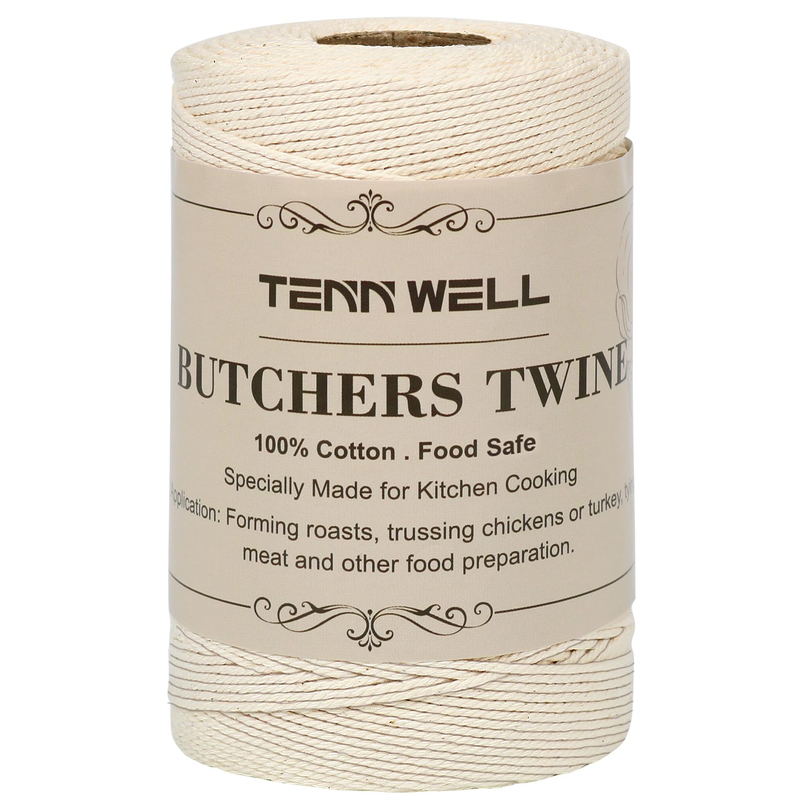 Tenn Well Cooking Twine, 3Ply 656Feet 1mm Food Safe Cotton Kitchen String Butchers Twine for Roasting, Trussing Turkey, Tying Meat, Making Sausage, Baking and More