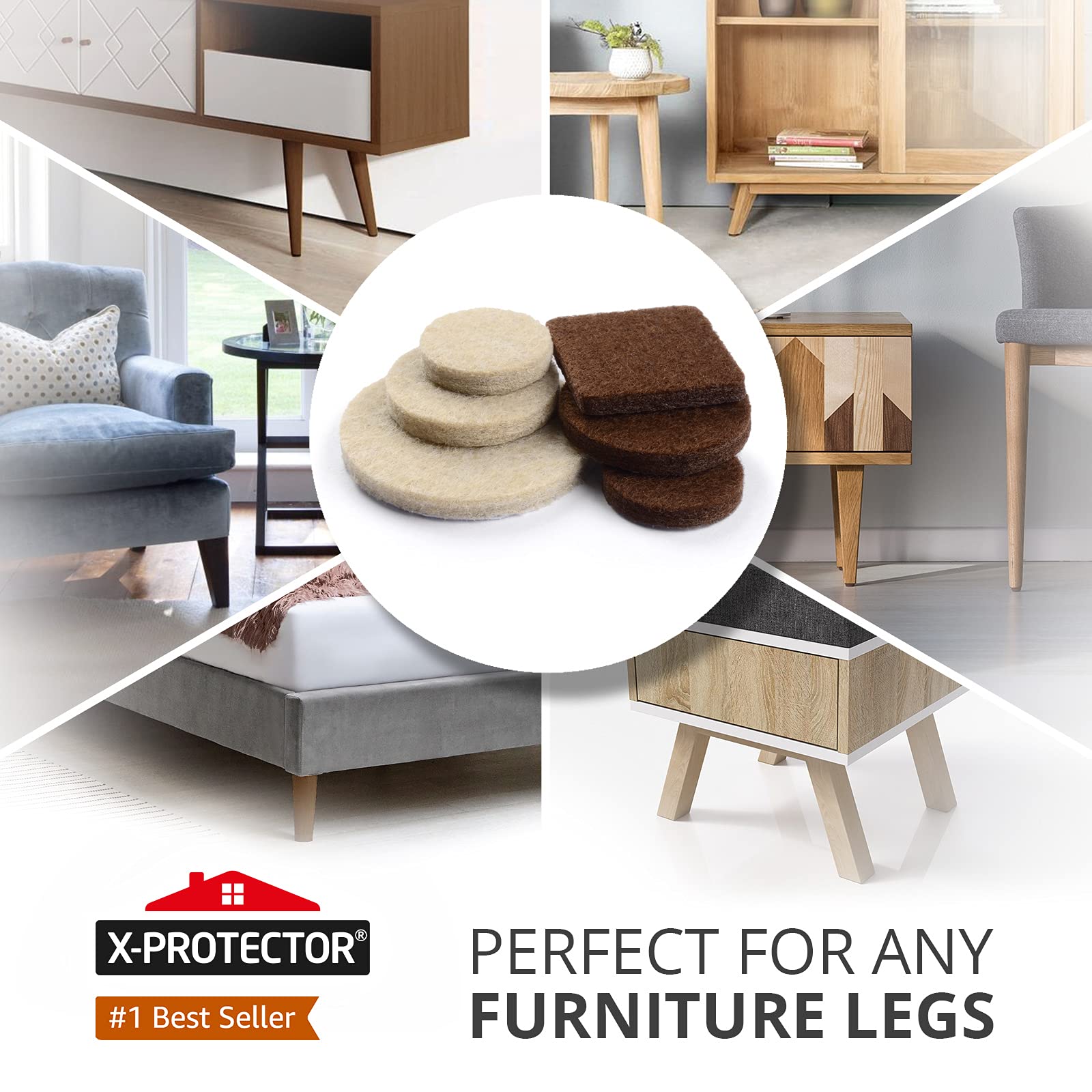 Felt Furniture Pads X-PROTECTOR 133 PCS Premium Furniture Pads - Felt Pads Furniture Feet Best Wood Floor Protectors - Protect Your Hardwood & Laminate Flooring! Brown and Beige