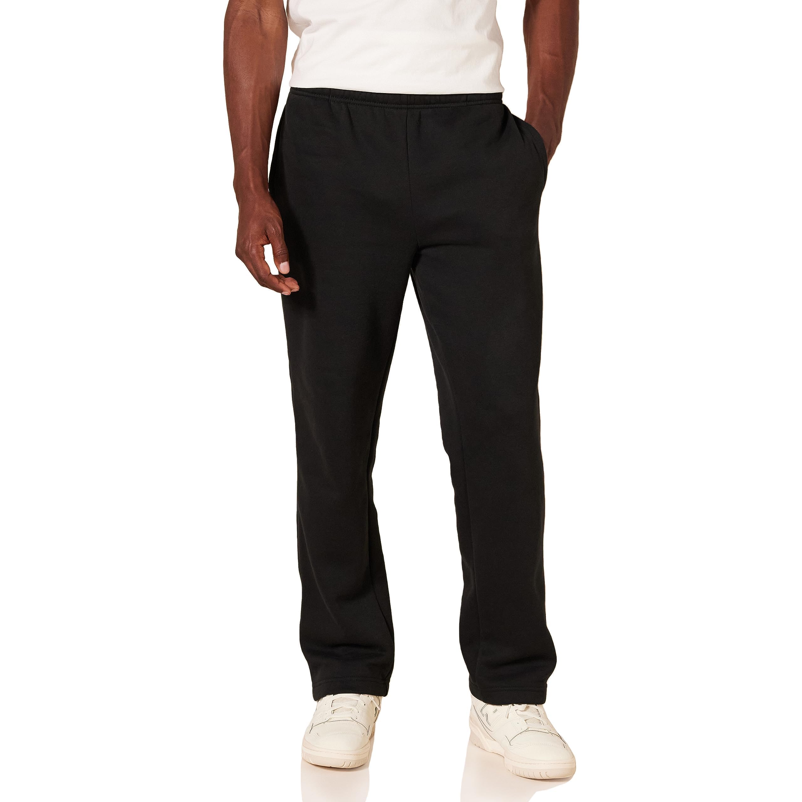 Amazon Essentials Herren Fleece-Sweatpant mit offenem Bein (auch in großen Größen erhältlich), Schwarz, Medium