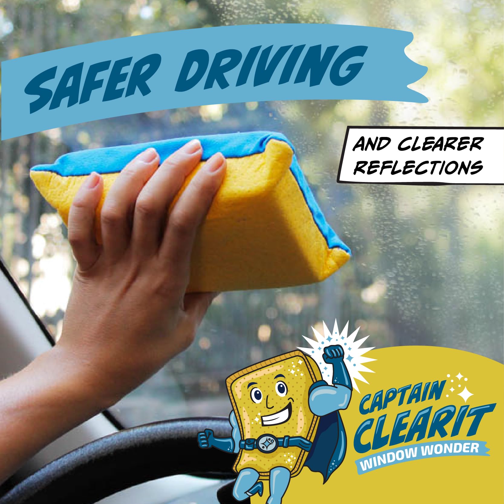 Sponge - Window Cleaner Tool for Car Windshield, Mirrors, Glass - Non-Scratch, Super Absorbent Window Cleaning Sponges - Car Cleaning Supplies 2-Pack - 6 X 4.5 X 2 in