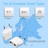 4 Pack European Travel Plug Adapter, Unidapt US to Europe Adapter Type C Outlet Converter America USA Italy Spain Germany France EU, Power Plug, White