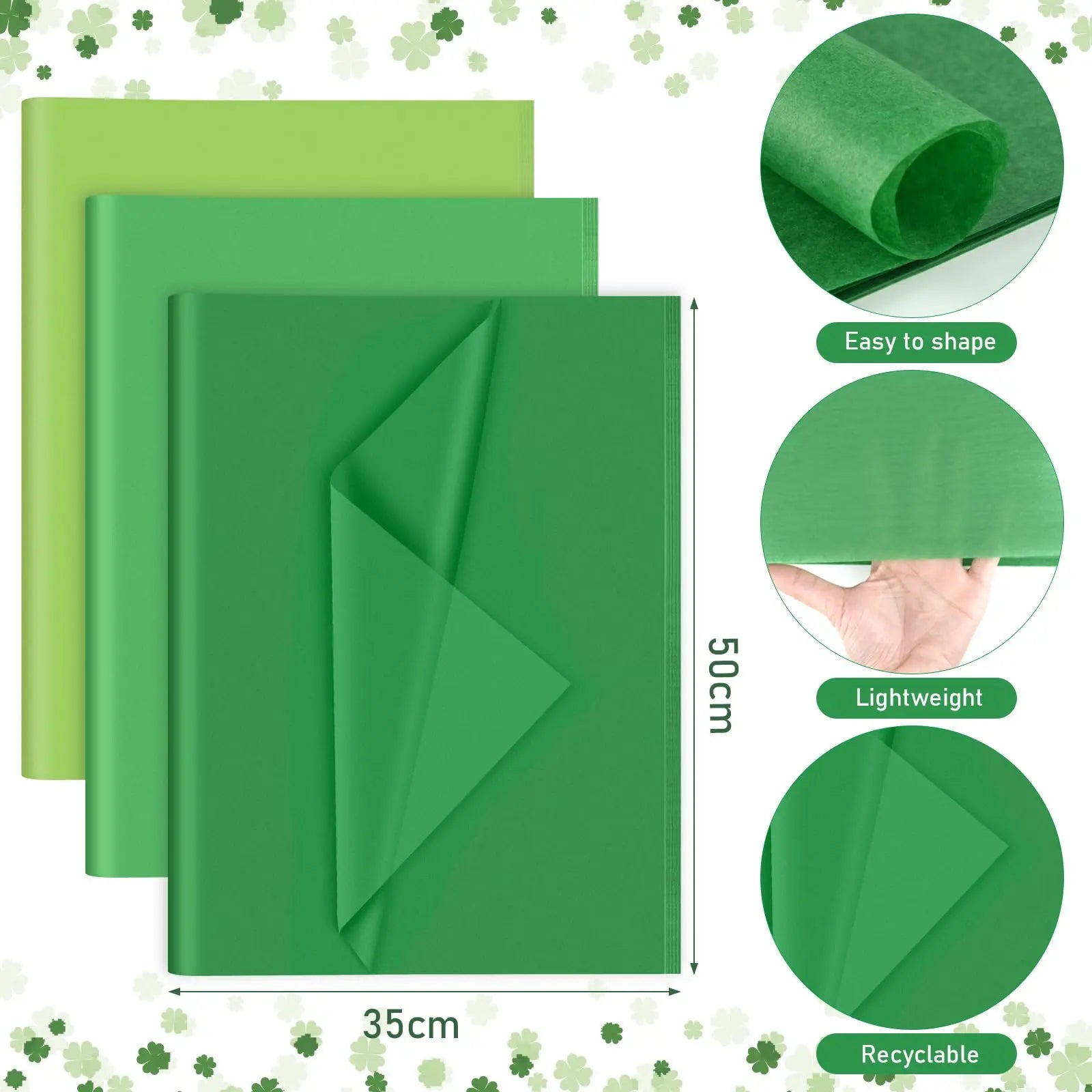 PLULON 60 Sheets Green Tissue Paper Bulk, Green Tissue Paper Sheets for Gift Bags for Saint Patrick's Day Gift Wrapping Birthday Wedding Holiday Flower