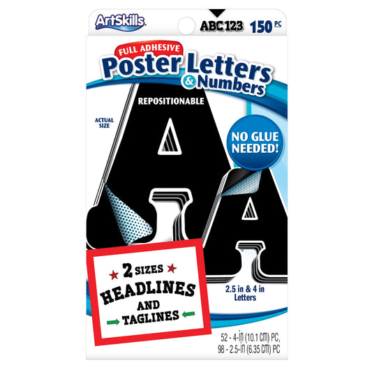 ArtSkills Paper Poster Letters and Numbers for Projects and Crafts, 4" and 2.5", Black, 150 Pieces - Multiple Sheets Per Letter Pad