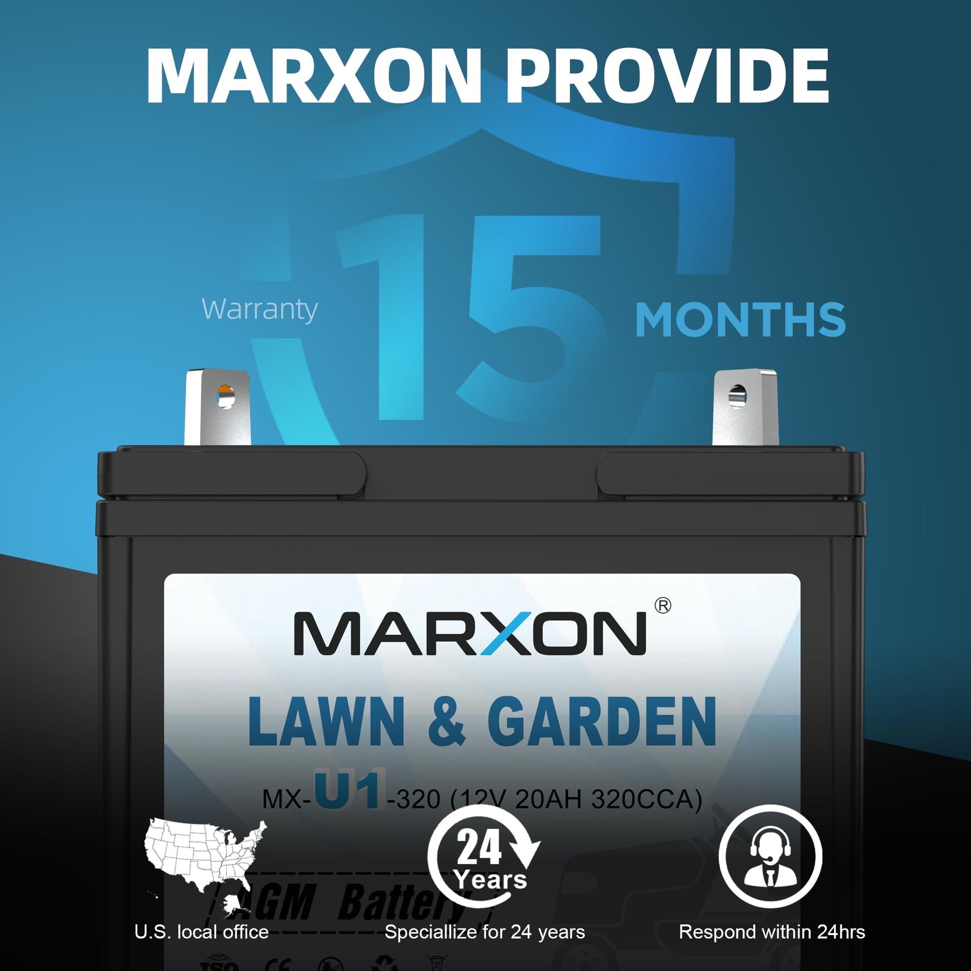 Marxon U1 320CCA Riding Lawn Mower Batteries, Garden Tractors Battery Maintenance Free AGM Battery, Compatible with Troy-Bilt, John Deere, Toro, Cub Cadet, Craftsman, Ariens Poulan Pro Massey Ferguson
