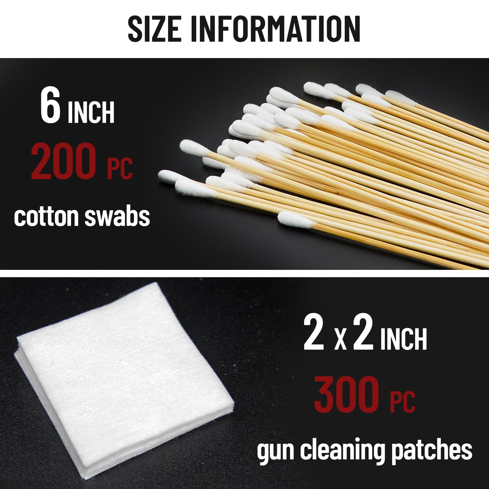Gun Cleaning Supplies in Storage Box - Gun Cleaning Patches 300PCS and Long Cotton Swabs 200PCS, 6" Cotton Swabs, 2" x 2" Lint Free Cloth Fit Most Caliber Firearms .30/.38 Cal/ 9 mm
