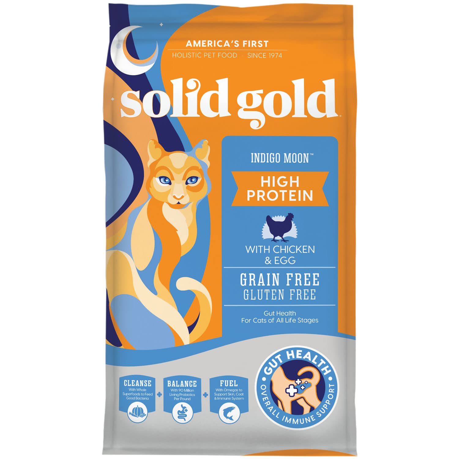 Solid Gold High Protein Dry Cat Food - Indigo Moon Cat Dry Food with Digestive Probiotics for Cats - Grain & Gluten Free with High Fiber & Omega 3 for Cats - Low Carb Superfood Meal - Chicken - 12lb