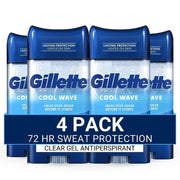 Gillette Antiperspirant and Deodorant for Men, 72hr Sweat & Odor Protection, Long Lasting Freshness, Anti-White Mark Technology, Clear Gel, Cool Wave Scent, 3.8 oz (Pack of 4)