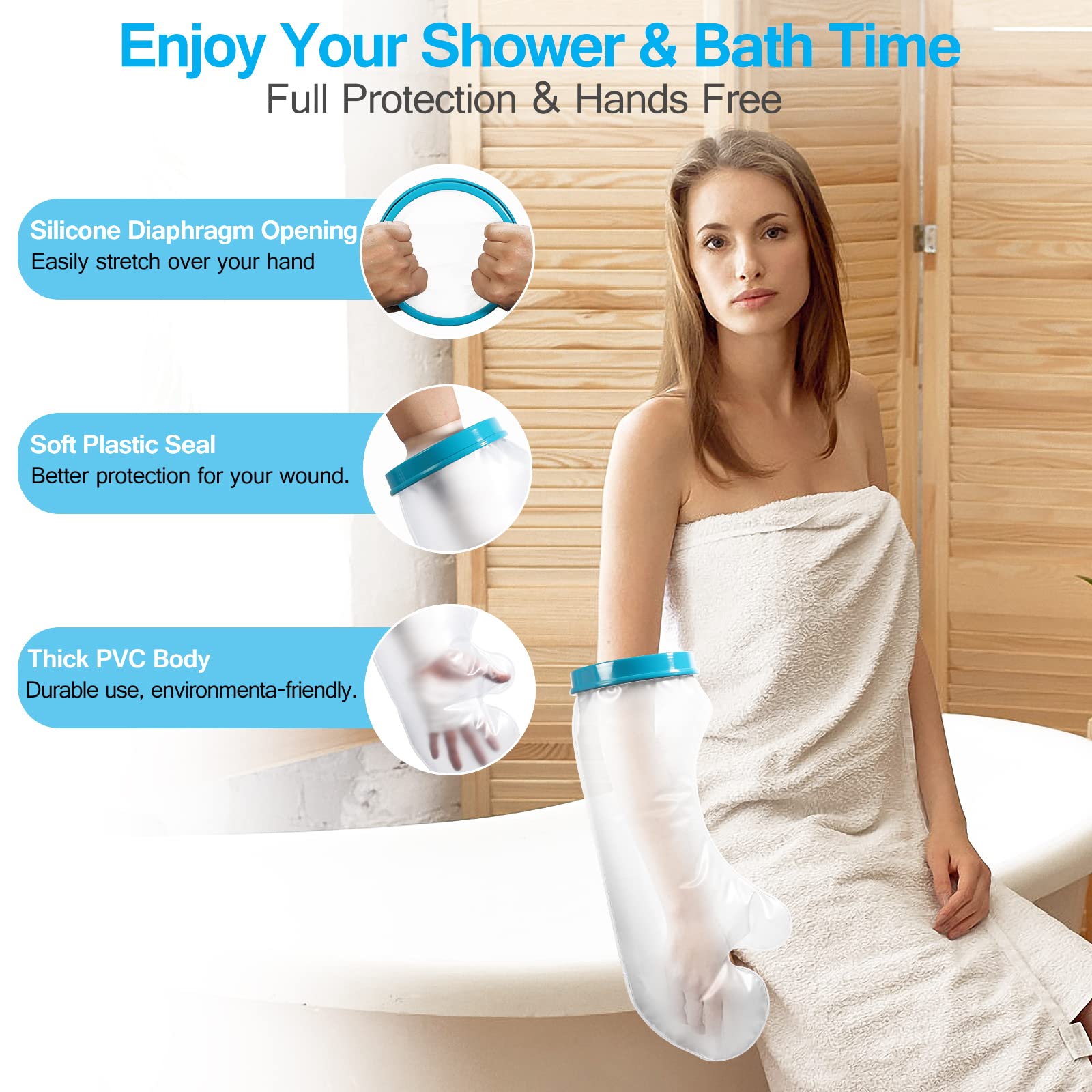 UpGoing Cast Covers for Shower Arm Adult Waterproof Cast Cover Shower Protector Bag for Wound Arm, Hands, Wrists, Elbow, Finger to Keep Wounds Dry, Reusable Durable