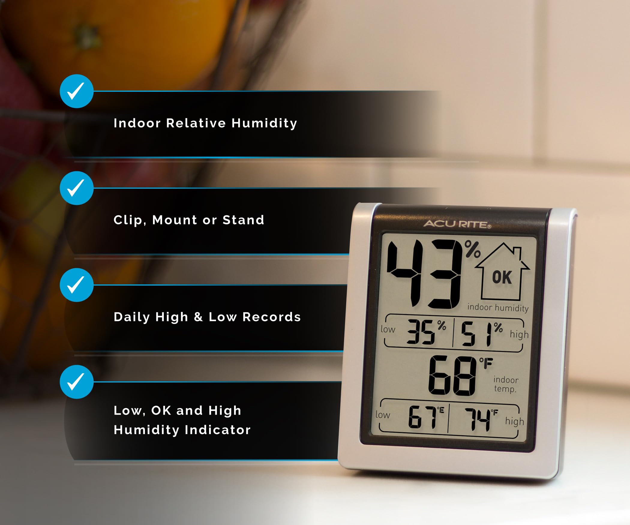 AcuRite Wireless Digital Indoor Thermometer and Hygrometer Monitor for Inside Temperature and Humidity Measurements (00613)