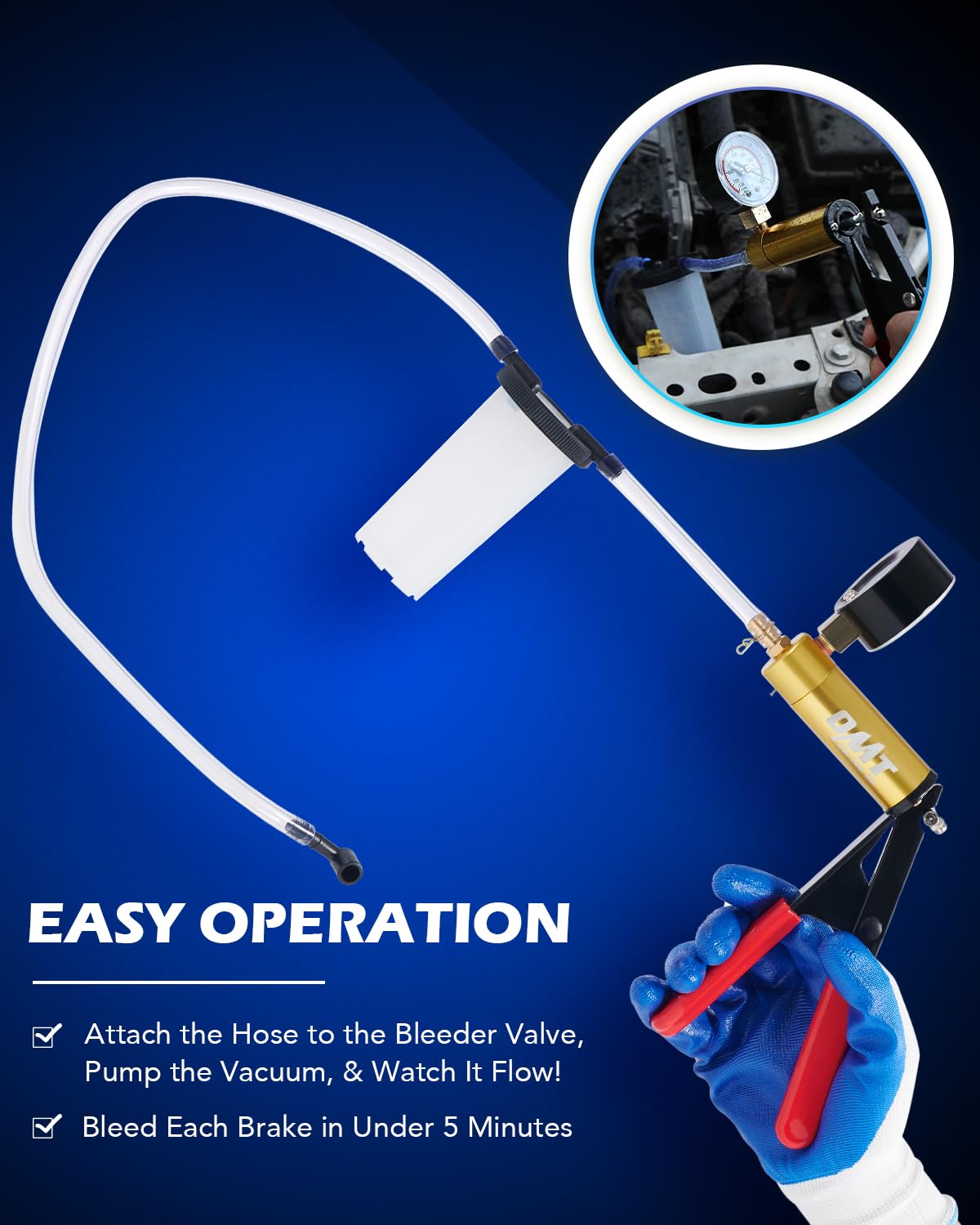 Orion Motor Tech Brake Bleeder Kit with Hand Vacuum Pump and Adapters, Brake Bleeding Kit for Brake Fluid Power Steering Fluid More, Vacuum Brake Bleeder Pump with Pressure Gauge