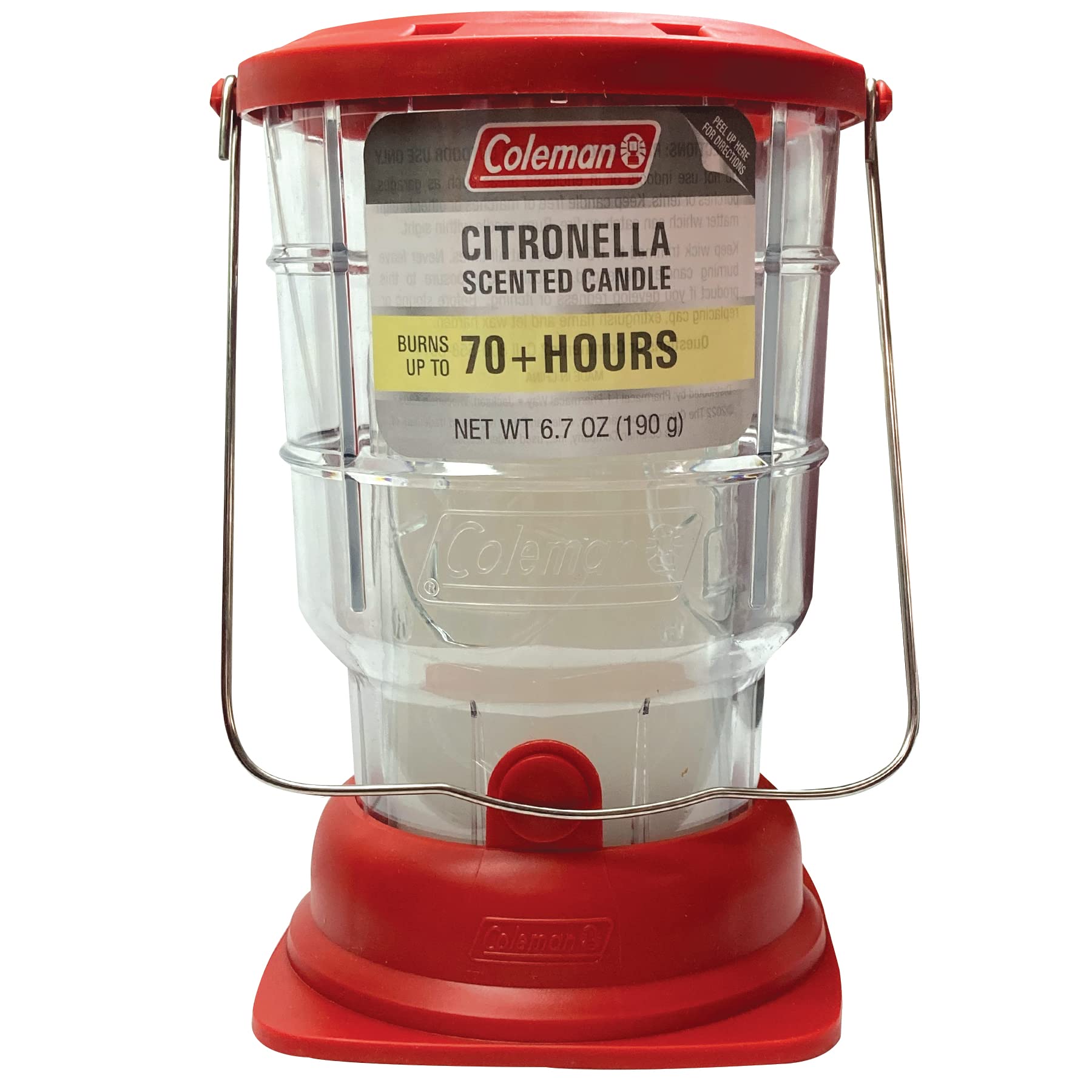 Coleman Citronella-Laterne für über 70 Stunden Brenndauer, klassisches Design mit Trage- und Hängegriff, lange Brenndauer für Camping, Picknicks und Terrassen-Ambiente, 190 g, Rot