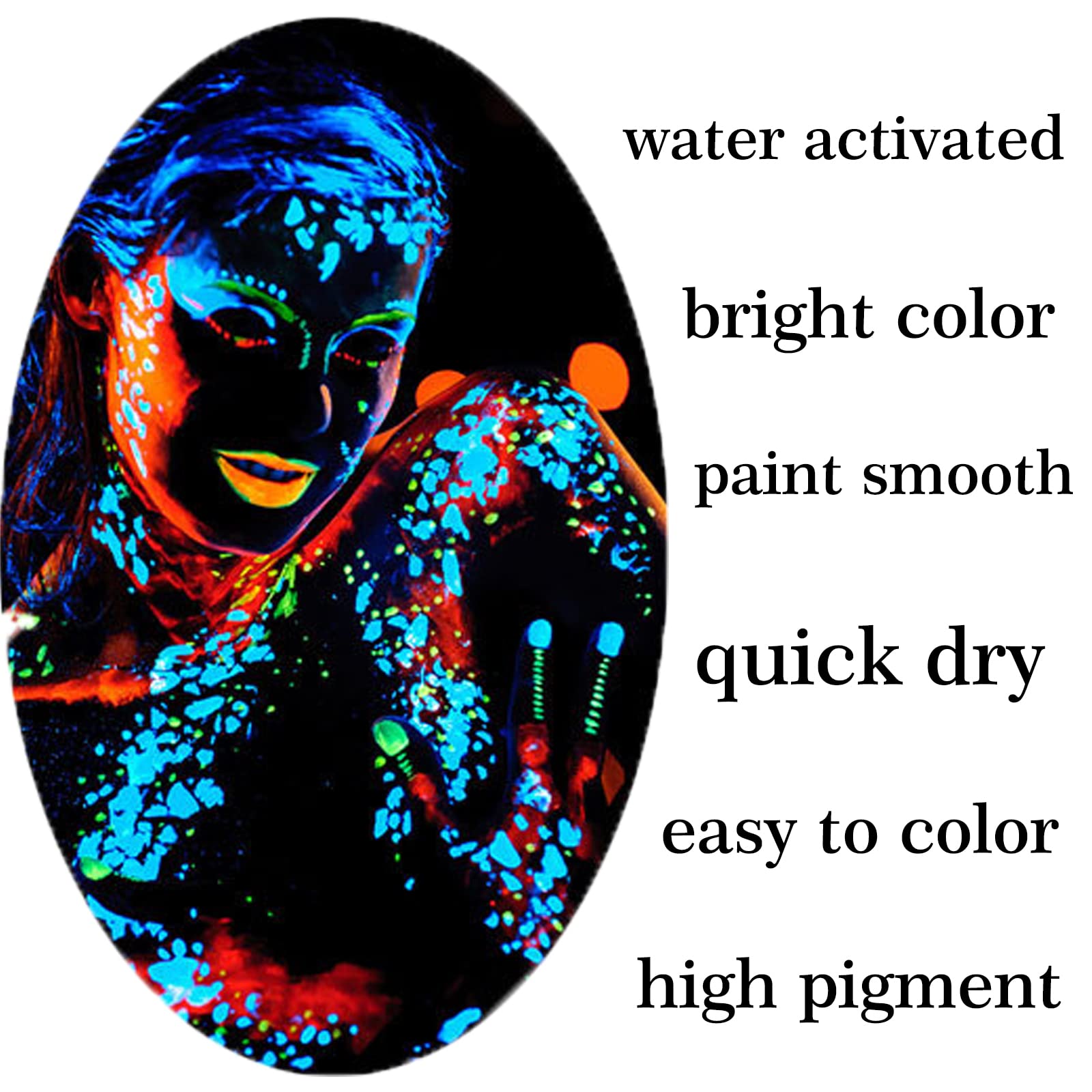 MEICOLY Neon Face Paint,UV Blacklight Glow Face Paint,8 Bright Colors Neon Fluorescent Rave Body Paint Palette,Water Activated Eyeliner,Water Based Glow In The Dark Halloween Washable for Kids Adults