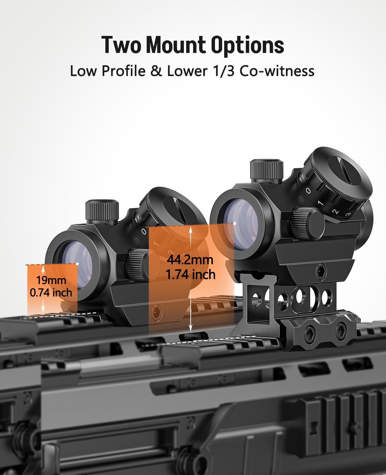 MidTen 2MOA Red Dot Sight, 1x25mm Reflex Sight Waterproof & Shockproof & Fog-Proof Red Dot Scope with 1 inch Riser Mount, Black