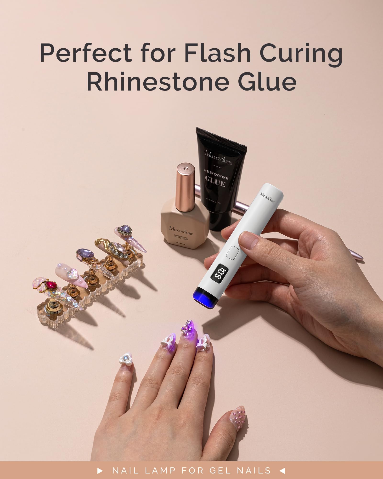 Melodysusie Handheld UV Light for Gel Nails, ART01R Cordless Gel X Nail Lamp Rechargeable with LCD Display, Eye-Protective Cover Flash Cure Nail Dryer for Rhinestone Glue Decoration DIY at Home White