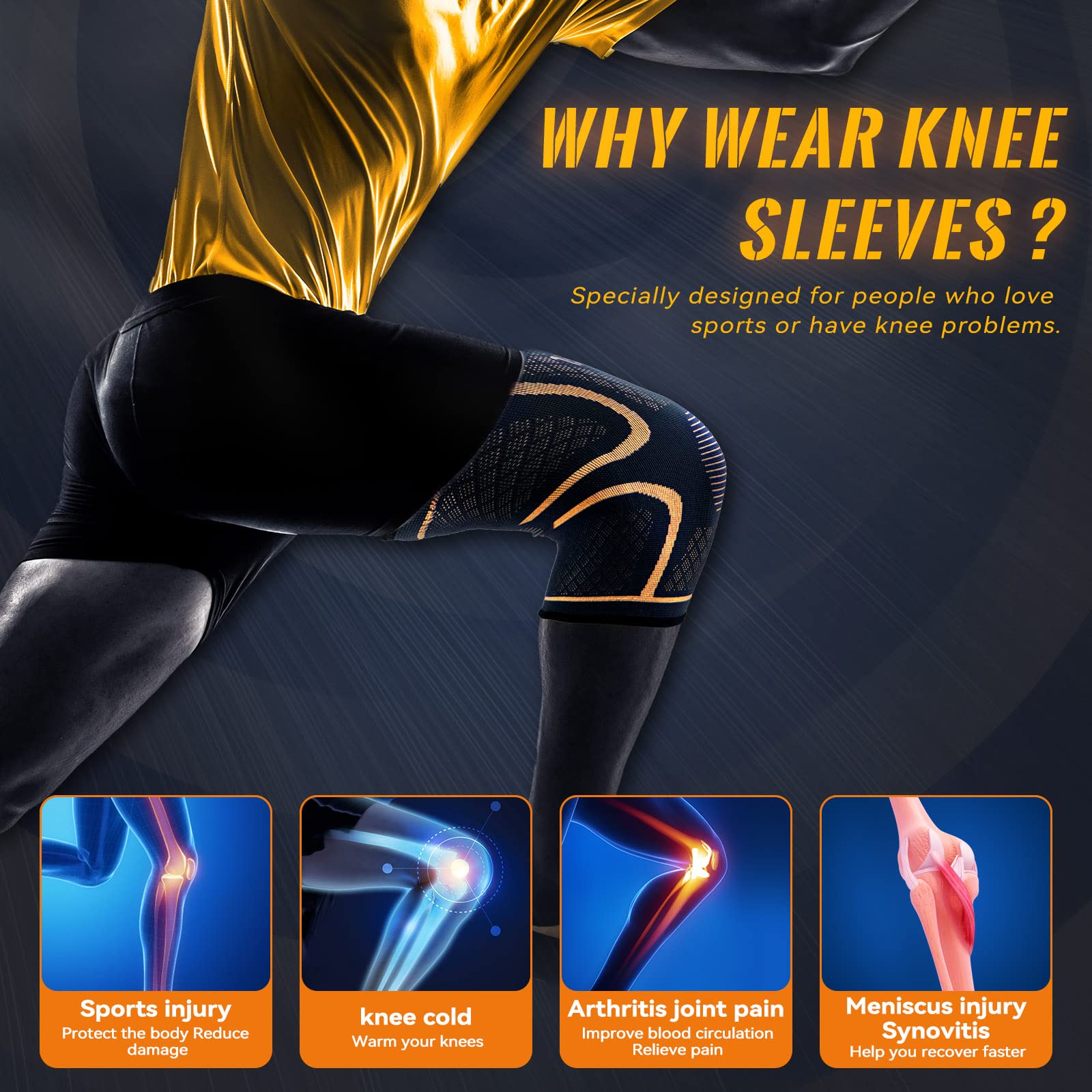 Copper Knee Braces for Men and Women (2 pack) -Knee Supports Copper Compression Knee Sleeve for Knee Pain, Arthritis, Sports and Recovery Support (Large)