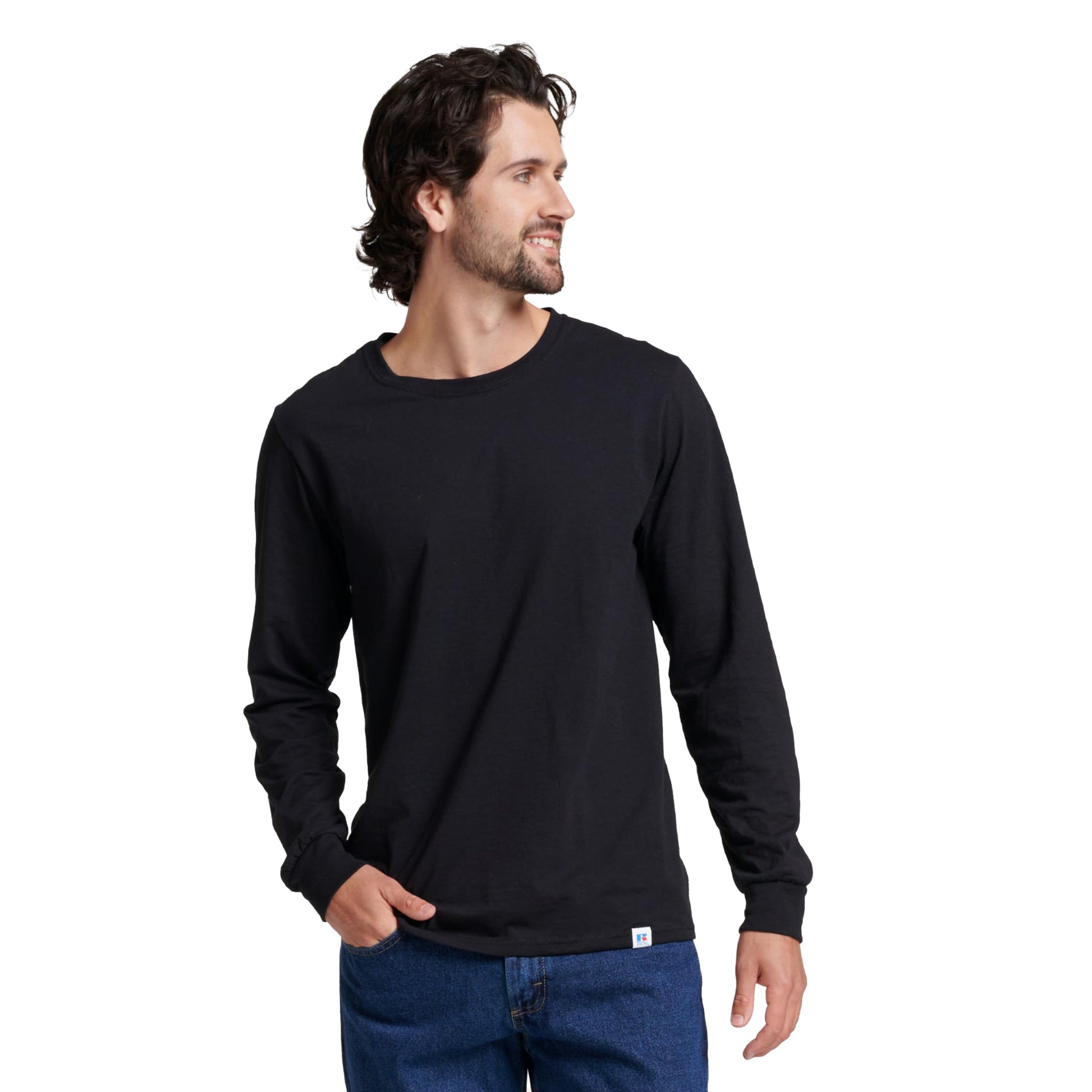 Russell Athletic Mens Cotton Performance Long Sleeve T-Shirts T Shirt, Black Heather, Medium US