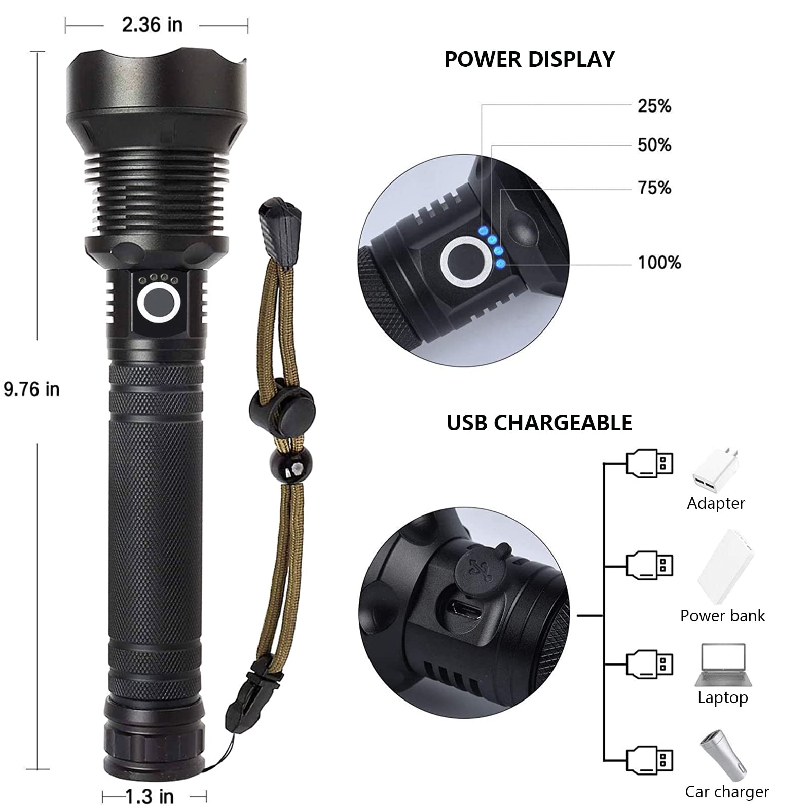 Lylting Rechargeable LED Flashlights High Lumens, 90,000 Lumens Super Bright Flashlight with 5 Modes & Waterproof, Powerful Handheld Flashlight for Camping Emergencies