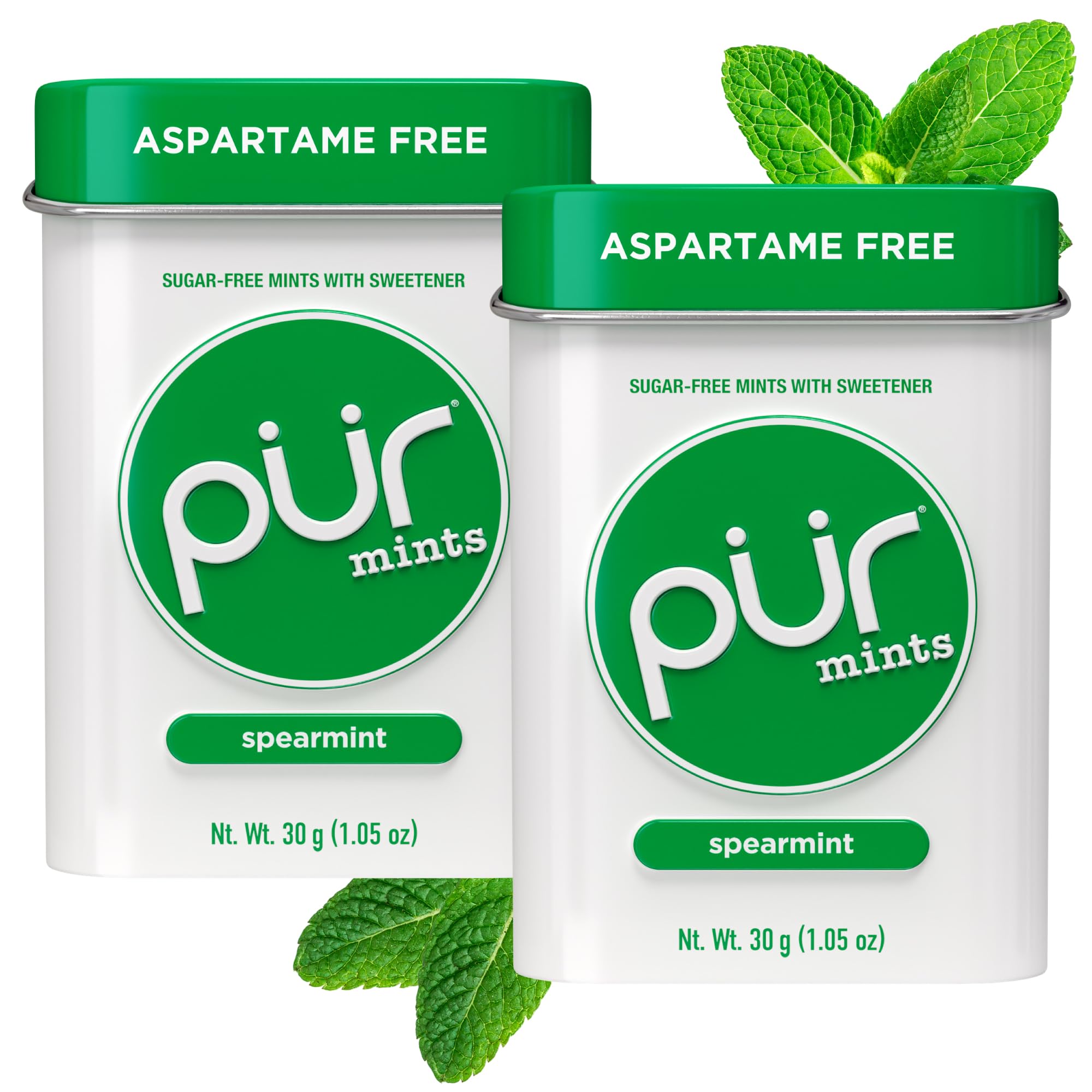 PUR Mints | Aspartame Free Mints | Made with Xylitol | Sugar Free, Vegan, Gluten Free & Keto Friendly | Natural Spearmint Flavored Mints, 30 Pieces (Pack of 2)