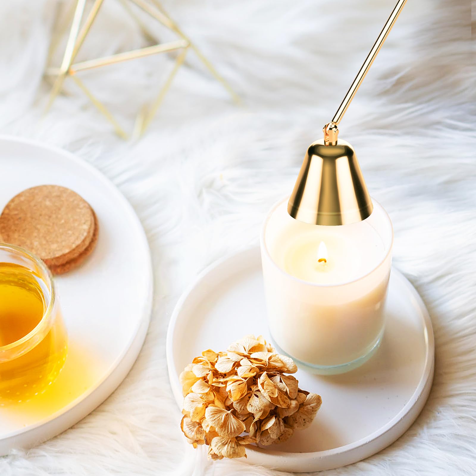 calary Candle Wick Trimmer, Candle Snuffer and Wick Dipper & Candle Accessory Set, 3 in 1 Candle Care Kit for Candle Lover (Gold)