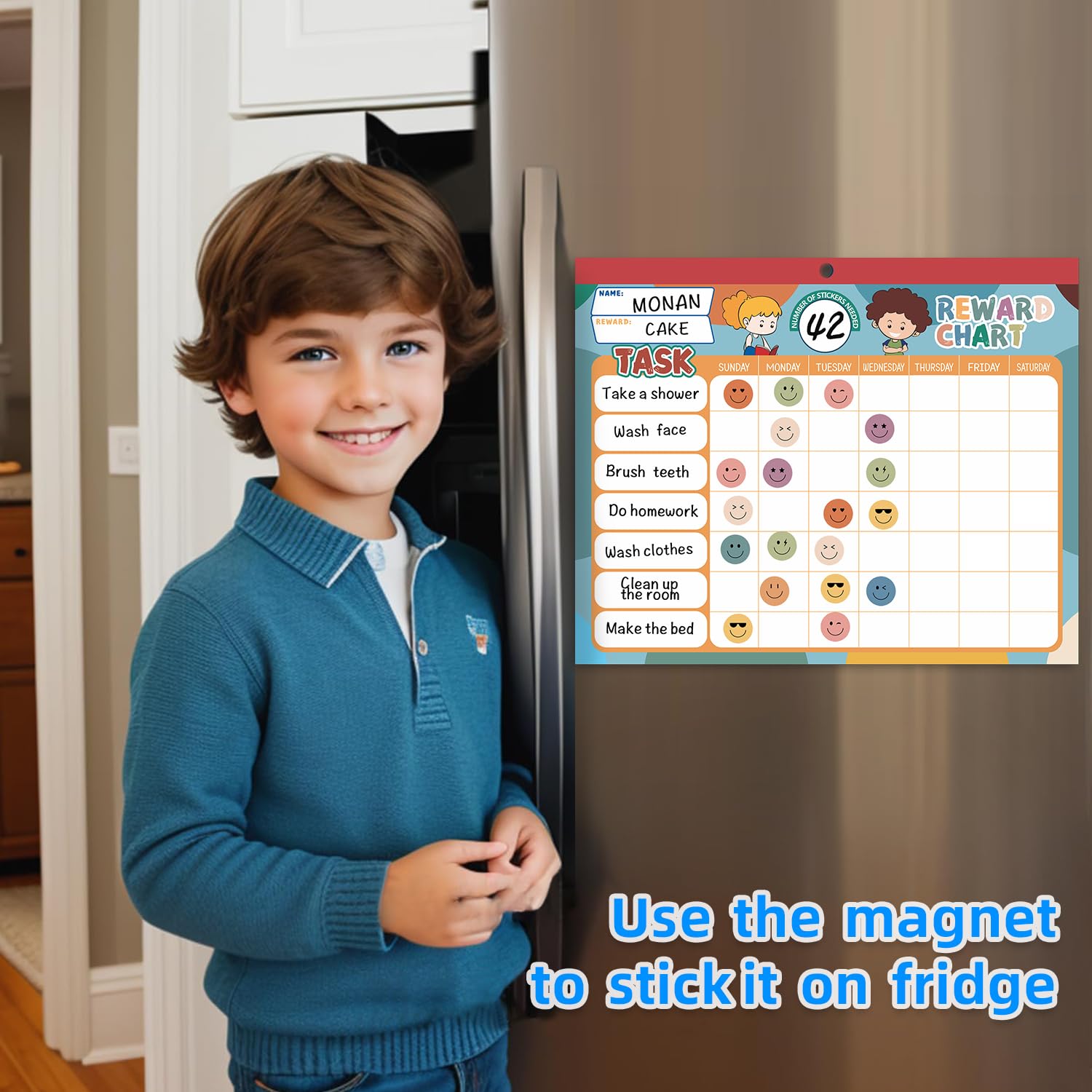 ANSTROUT Boho 32 Chore Charts Behavior Reward Chart System,Sticker Chore Chart Pad for Kids with 2328 Stickers, 12.2" x 9.8" Magnetic Reward Chart to Develop Responsibility & Good Habits.