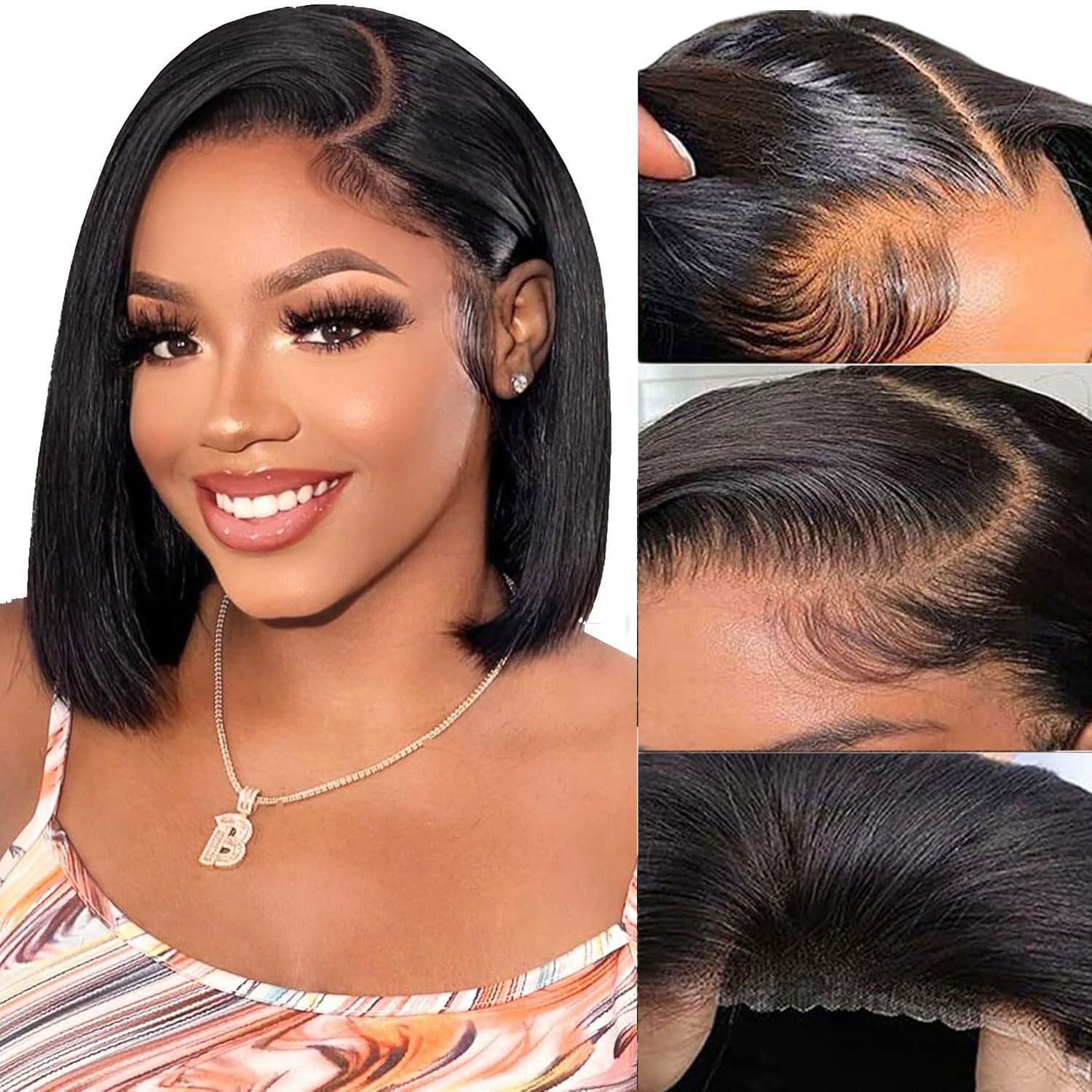 Wear and Go Glueless Bob Wig Echthaar Pre-Plucked Pre-Cut 4x4 Lace Closure Bob Wigs für schwarze Frauen Echthaar Glueless Straight Bob Lace Front Wigs für Anfänger Kurze Perücke Echthaar (10 Inch)