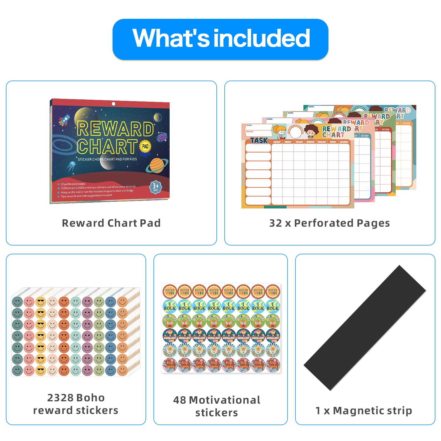 ANSTROUT Boho 32 Chore Charts Behavior Reward Chart System,Sticker Chore Chart Pad for Kids with 2328 Stickers, 12.2" x 9.8" Magnetic Reward Chart to Develop Responsibility & Good Habits.