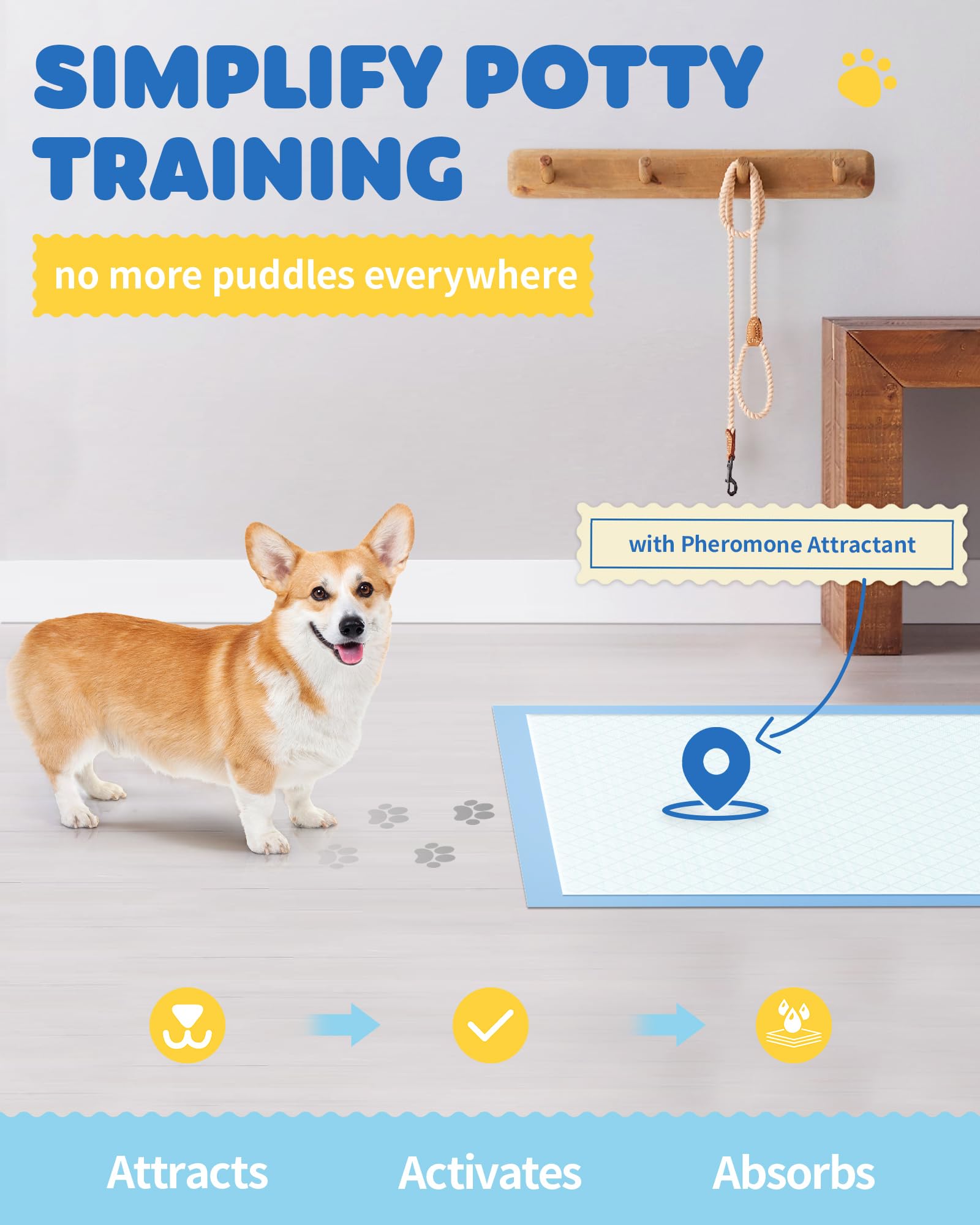 Powools 100-Pack X-Large Puppy Pads - 34'' x 28'' Pee Pads for Dogs Potty Training with Leak-Proof Quick-Dry Design, 6-Layer Wee Wee Pads for Dogs, Blue