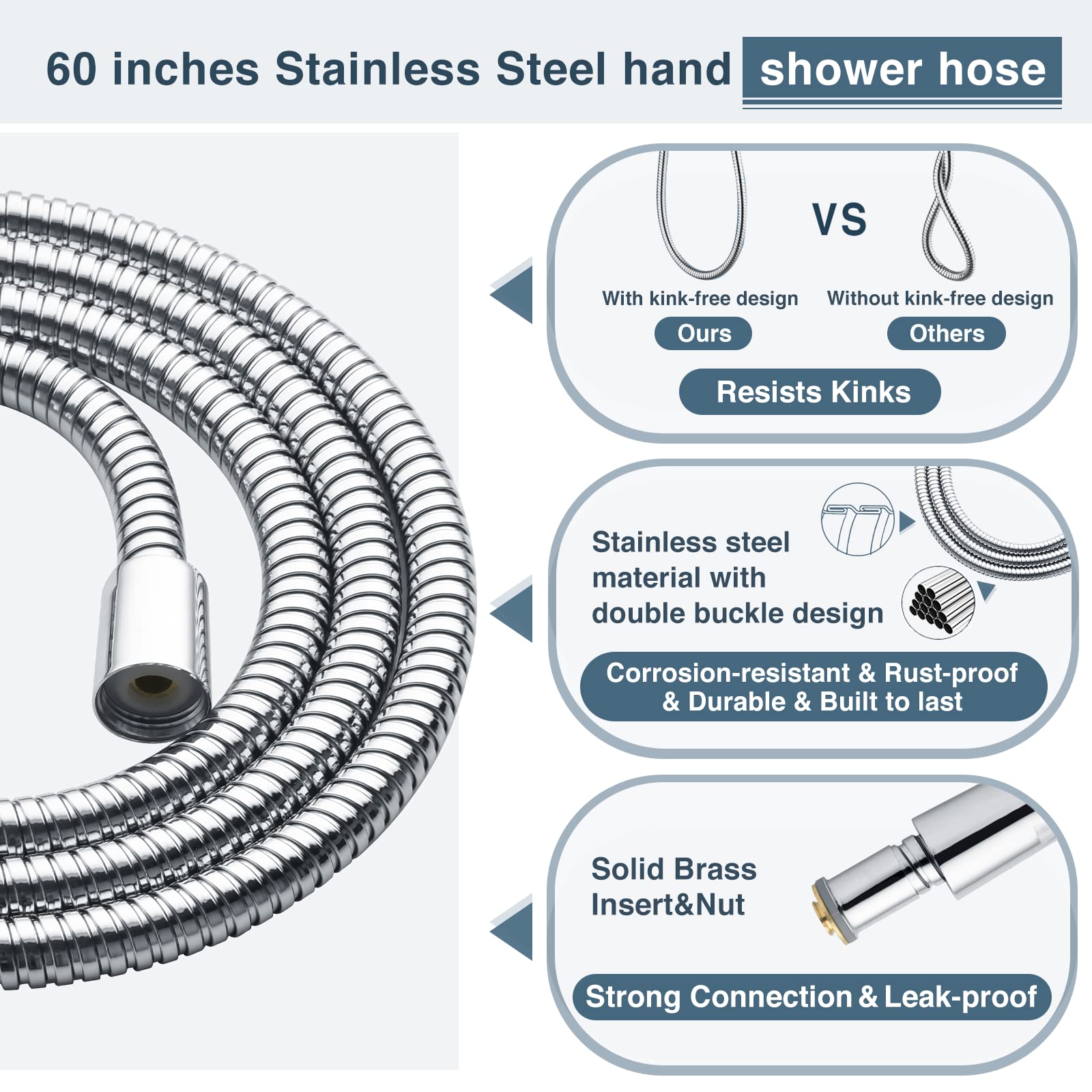 BRIGHT SHOWERS High Pressure Dual Shower Head Combo, Handheld Showerhead Rainfall Shower Head Combo with Black Face, 60 Inch Long Stainless Steel Shower Hose, Chrome