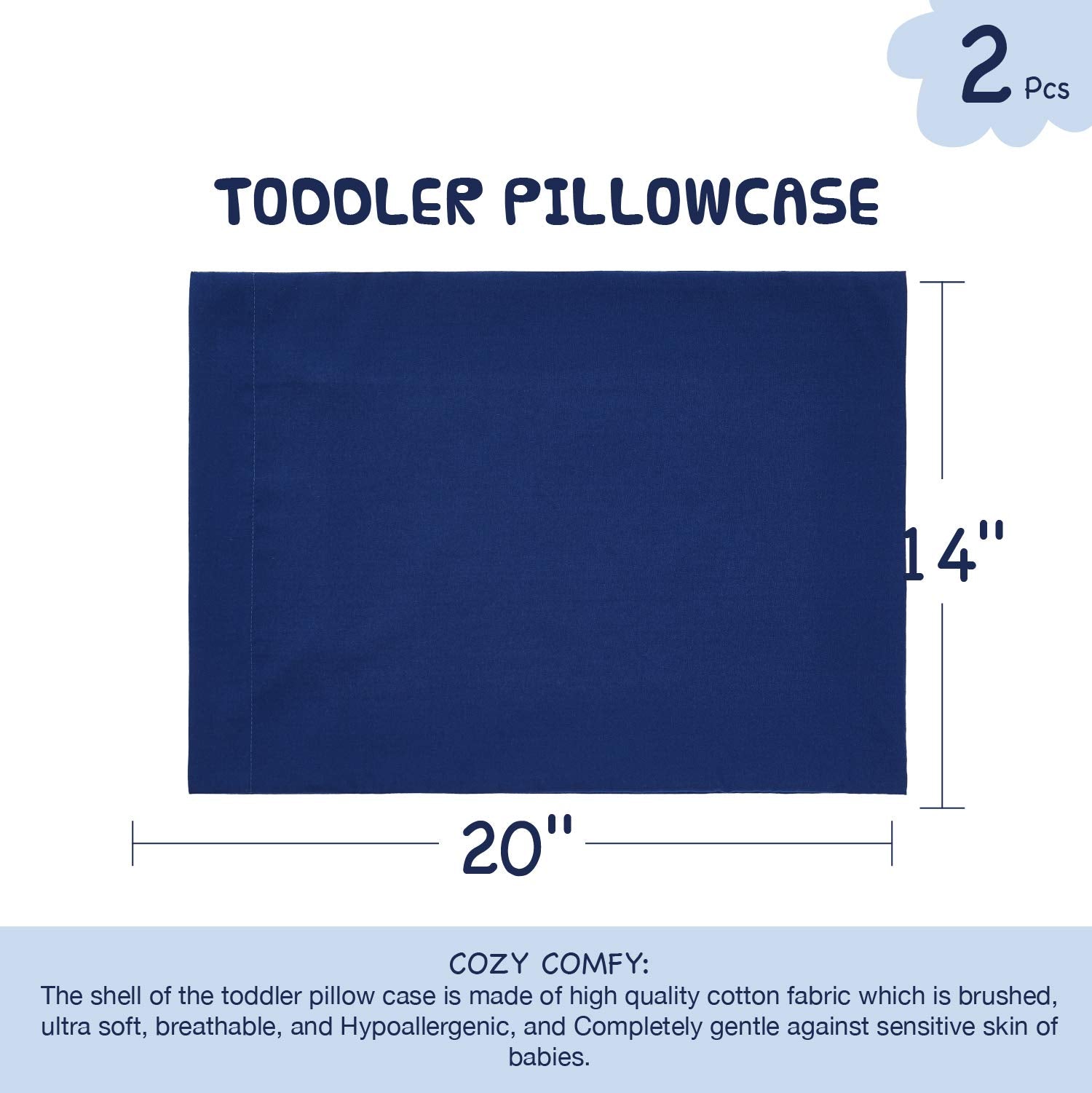 EXQ Home Toddler Pillowcases 13x18 Travel Pillow Case Set of 2, Small Pillow Case Fits Baby Pillow Sized 12x16, 13x18, Kids Pillowcases 2 Pack Machine Washable with Envelope Closure(Navy)