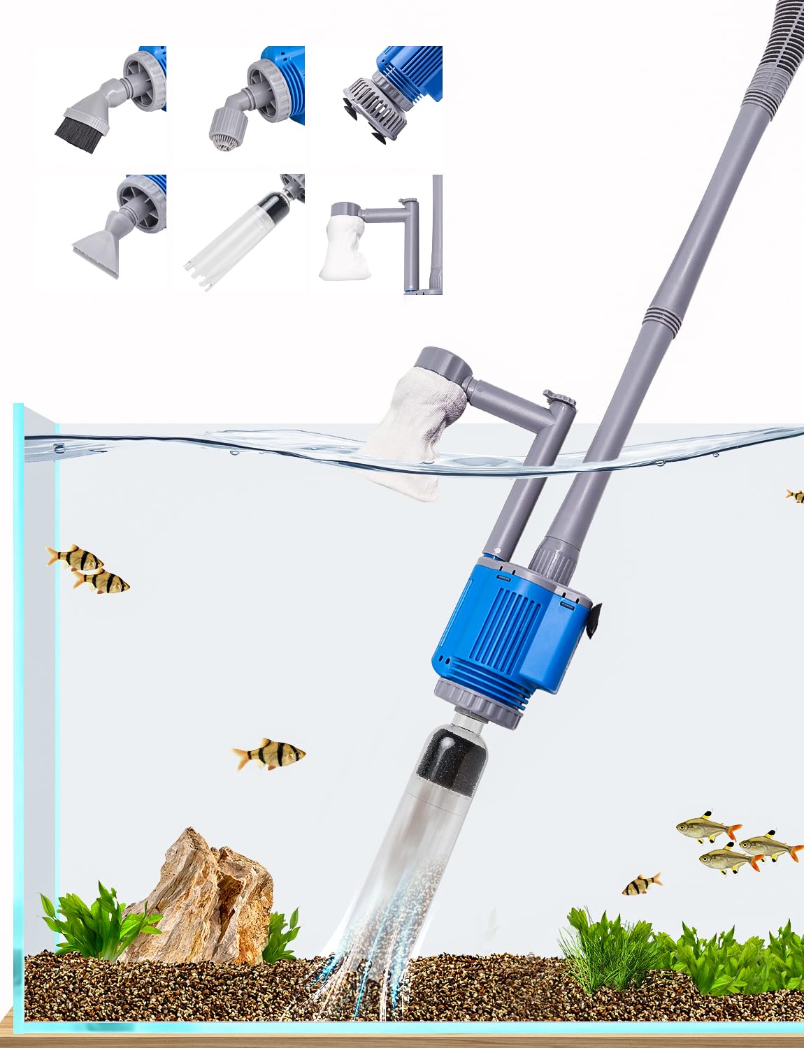UPETTOOLS Aquarium-Kiesreiniger – Elektrischer, automatischer, abnehmbarer Vakuum-Wasserwechsler, Sand-Algen-Reiniger, Filterwechsler 110V/28W