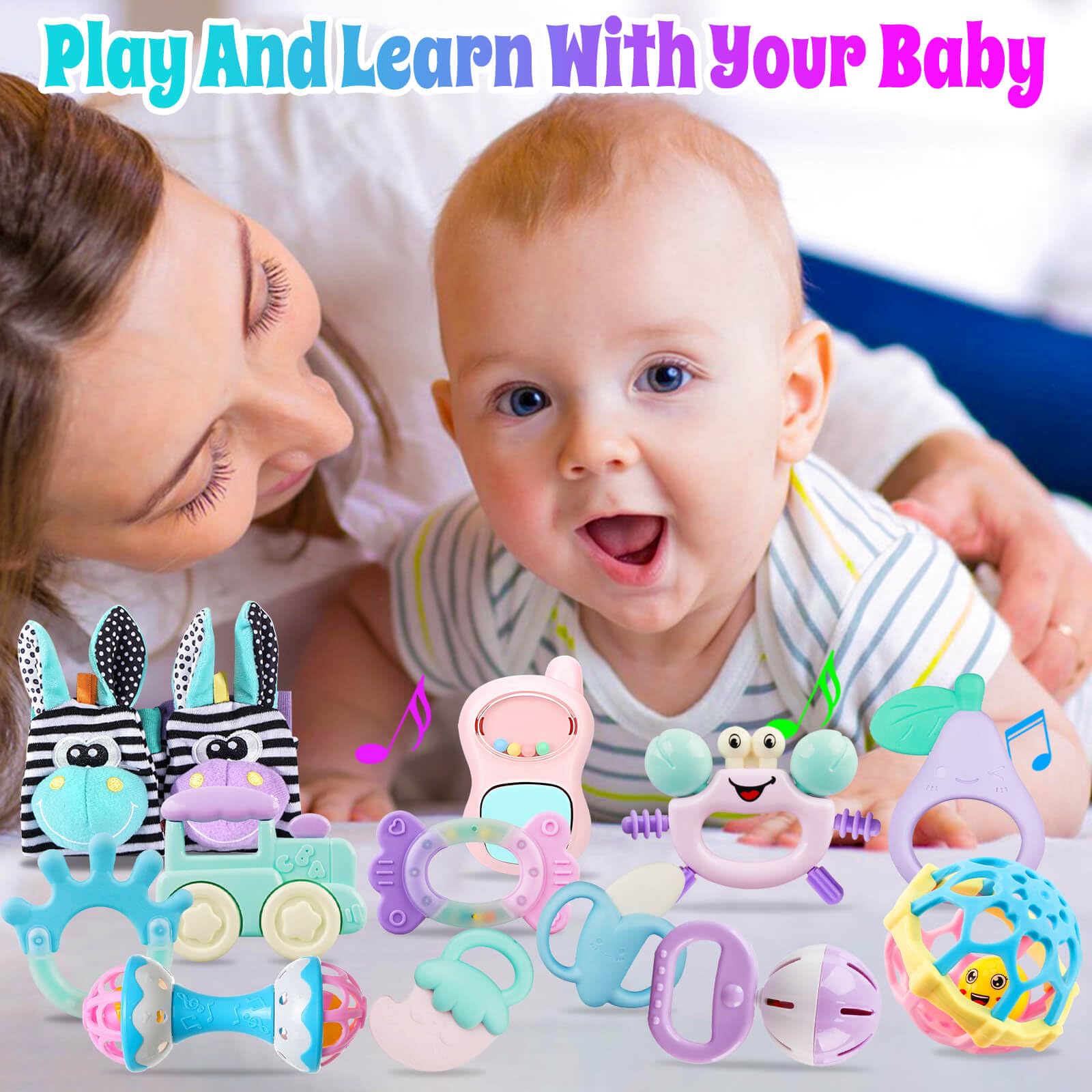 Baby Rattles 0-6 Months: Baby Toys Rattles for Babies 6-12 Months Infant Toys 0-3 Months Newborn Toys Teething Toys 3-6 Months - Baby Rattle Socks Baby Gifts for Boy Girl