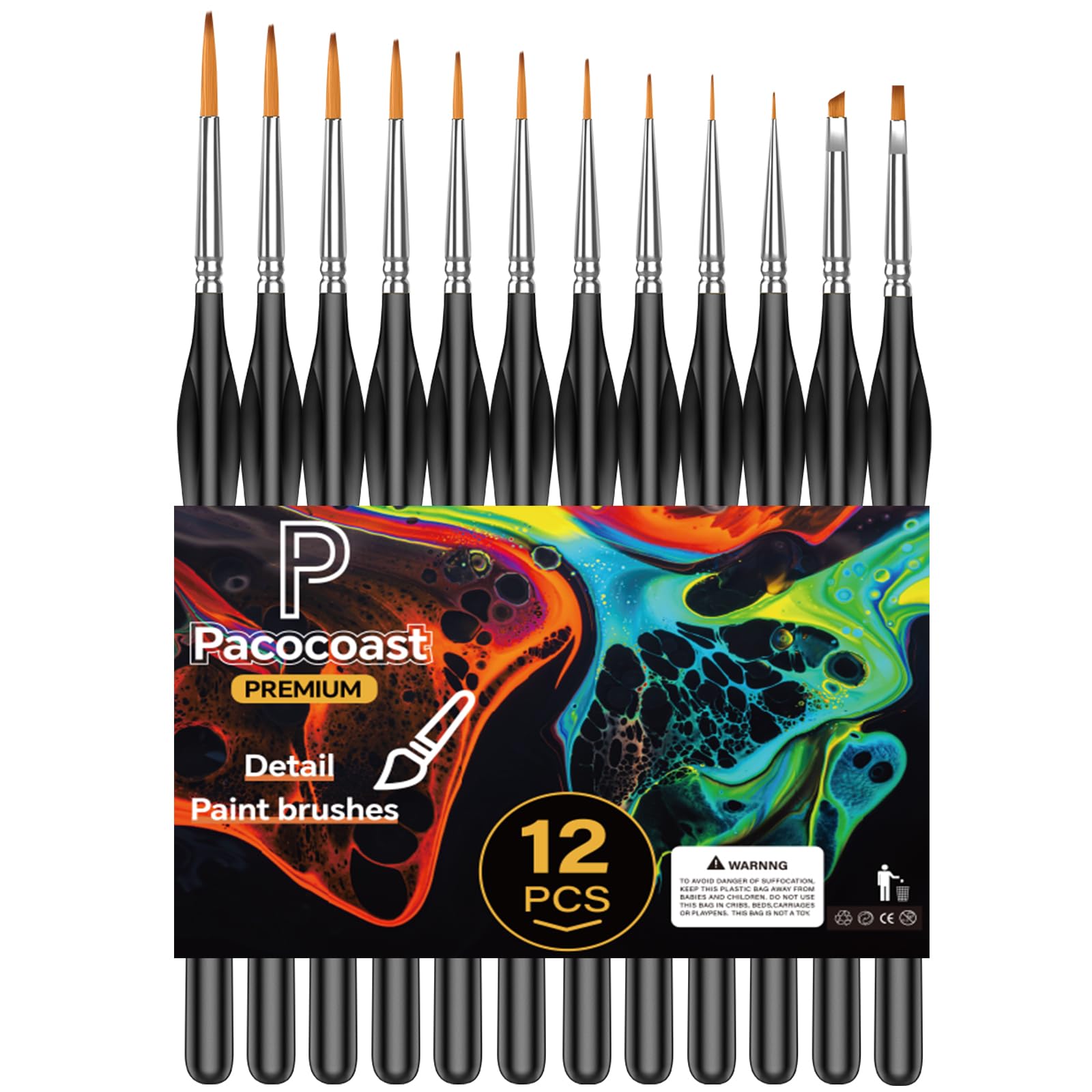 12PC Miniature Brushes, Pacocoast Detail Paint Brushes Set for Fine Detailing & Art Painting, Small Tiny Paint Brush Perfect for Acrylic, Paint by Number, Figurine, Craft, Models (Silver, Black)