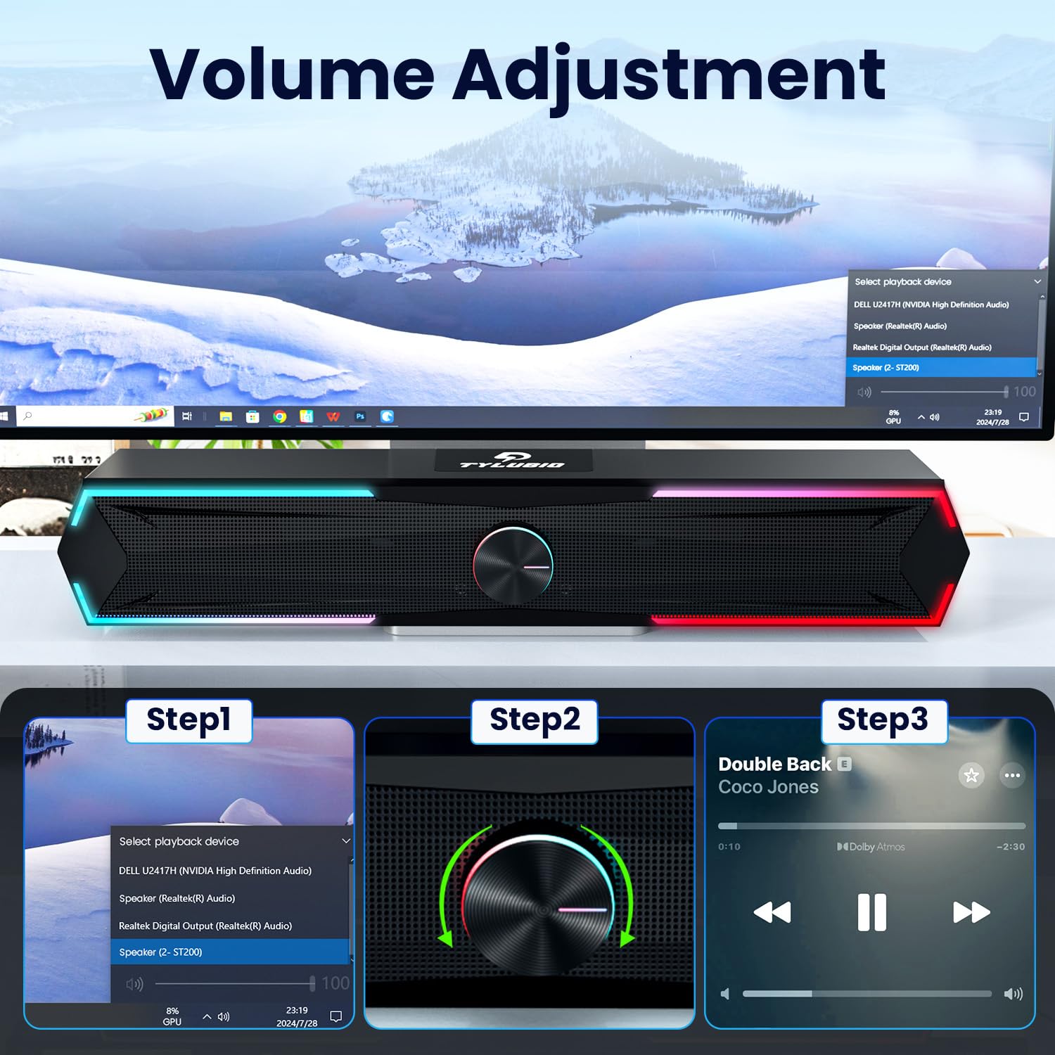 Tylubio Computer Speakers for Pc Desktop with Clear Sound, Flowing LED PC Speaker for Computer Desktop Laptop Monitor, Bluetooth & USB Input