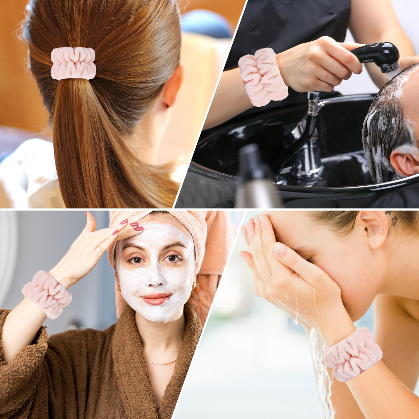 Dorbetar Wrist Bands for Washing Face, Microfiber Wrist Towels for Washing Face, Spa Wristbands for Washing Face, Face Wash Wristbands, Arm Bands for Washing Face for Woman Children（Pale Pink）