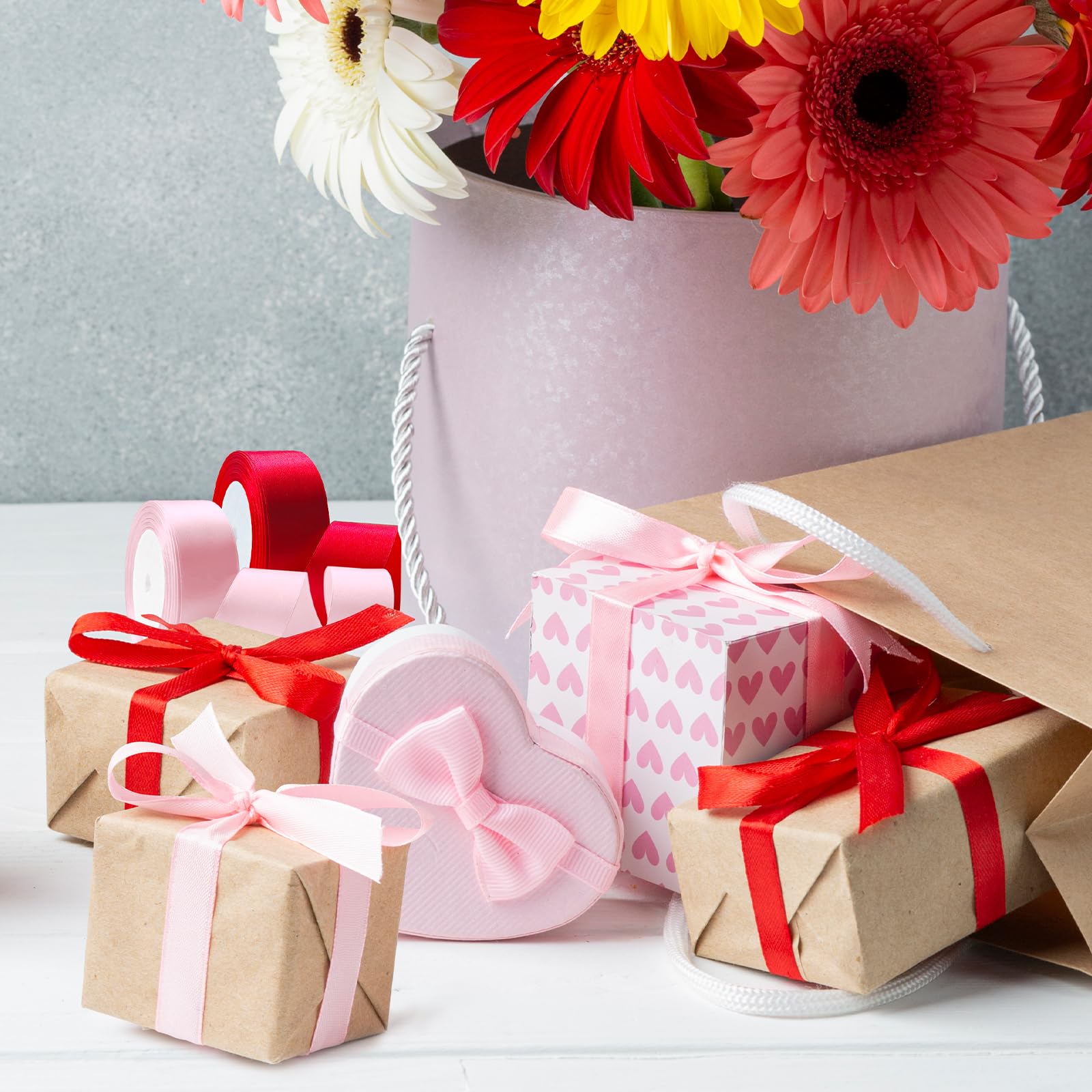 Flezoo 25 Yards Red Satin Ribbon 1 1/2inch, Single Face Polyester Silk Fabric Hair String Ribbon for Craft, Flower Bouquets, Gift Wrapping, Wedding, Bow Making and Valentines Decoration