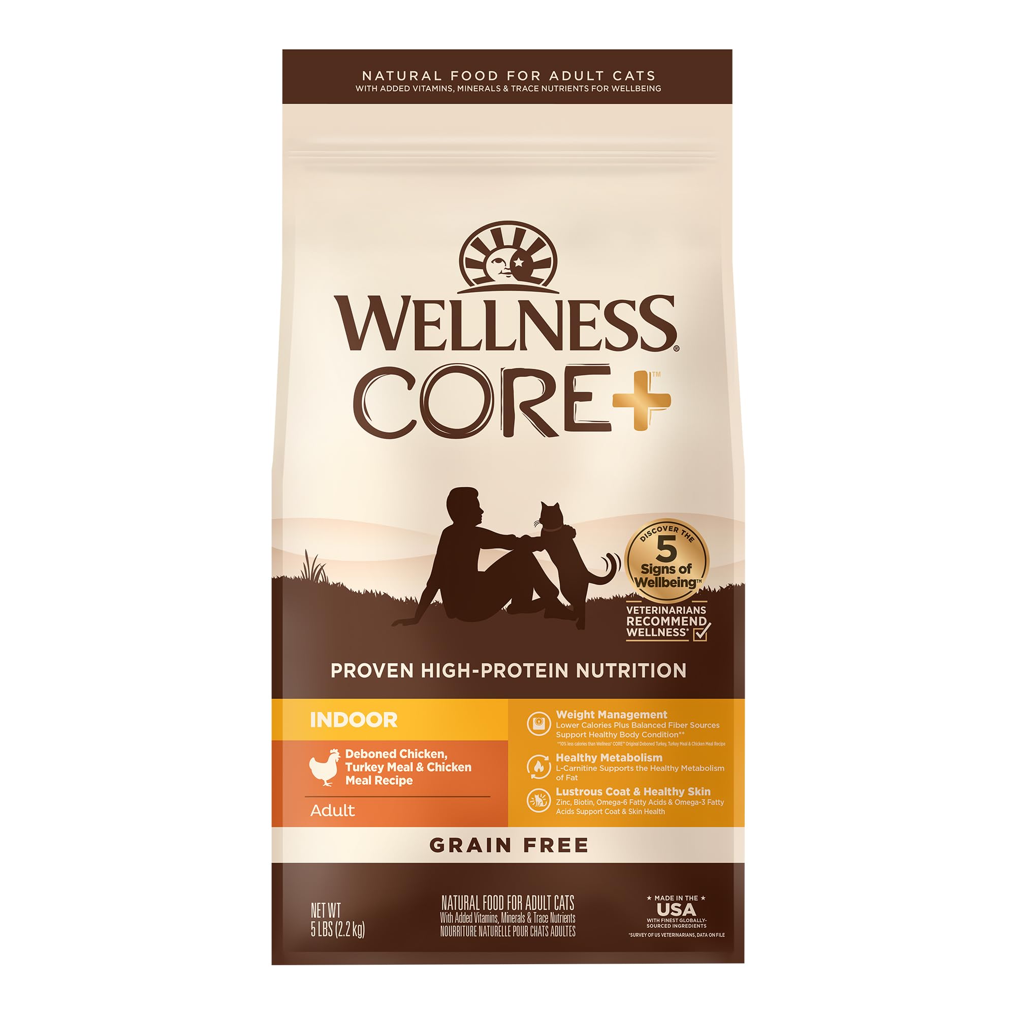 Wellness CORE+ Grain-Free High Protein Adult Dry Cat Food, Chicken, Turkey & Chicken Meal Indoor Formula Dry Cat Food, 11 Pound Bag