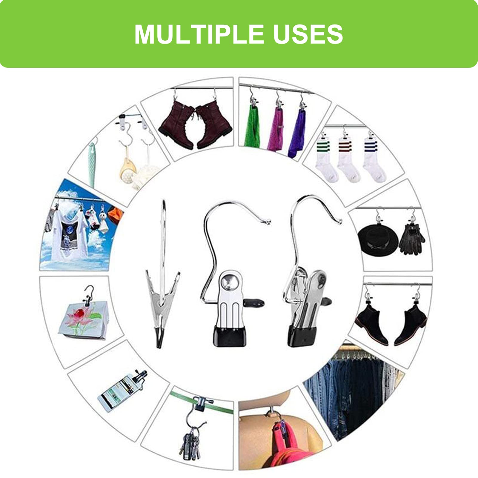 Boot Hangers Clips, 16 Pack Laundry Hooks Hanging Clips Clothes Pins Closet Hanger Organizer Clamps Socks Towel Clips Heavy Duty Clothespins Bulk Hanger Clips for Closet Travel Pants Socks Handbags