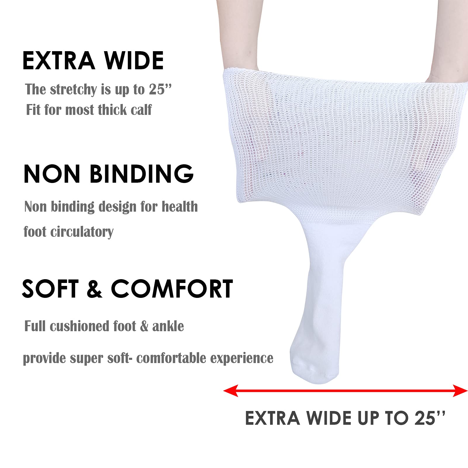 CIRZUEX Extra Wide Socks for Lymphedema Swollen Feet Leg, Bariatric Socks, Cast Boot Sock, Diabetic Non Binding Neuropathy Swelling Women Men 2 Pairs